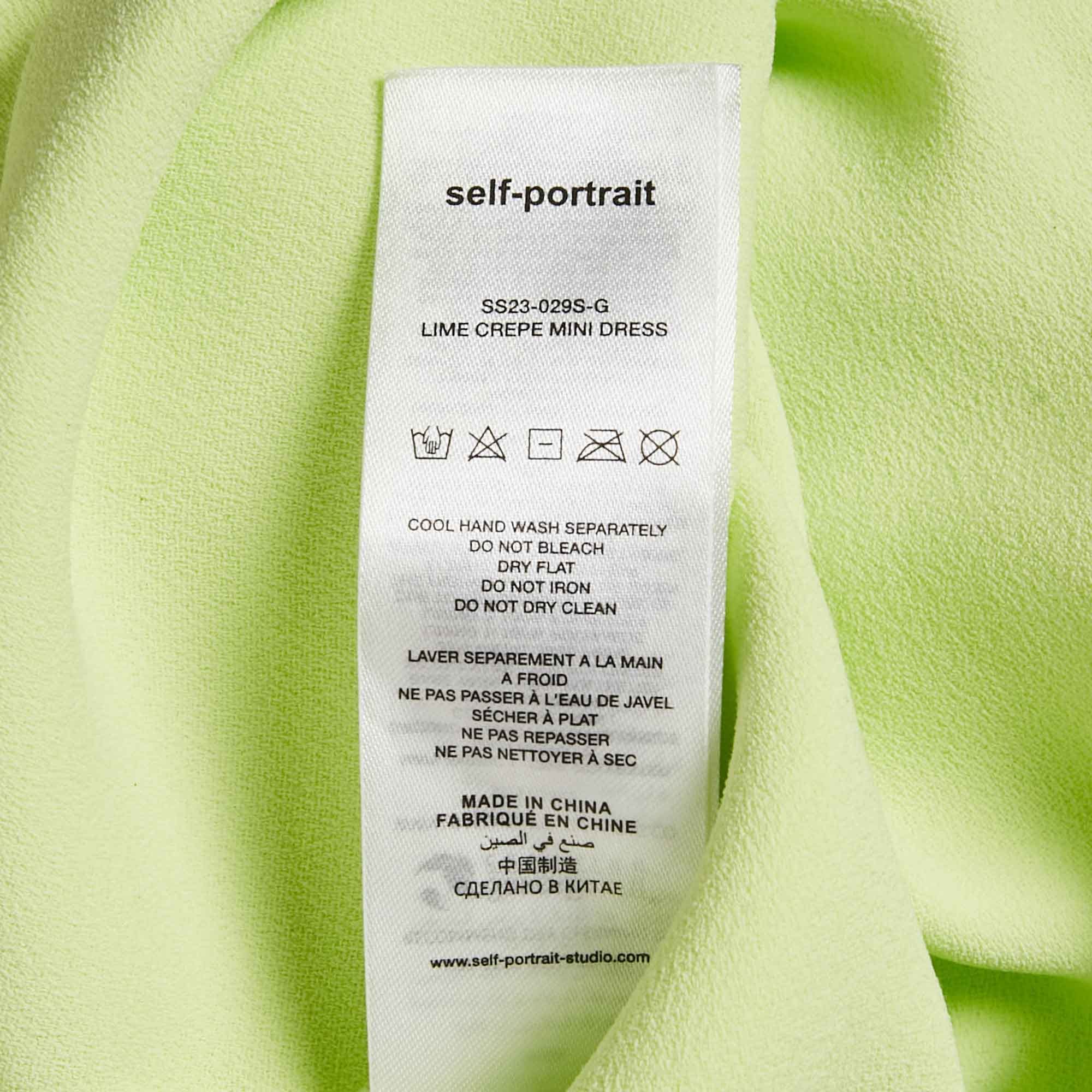 Lime Green Embellished Tulle Crepe Mini Dress