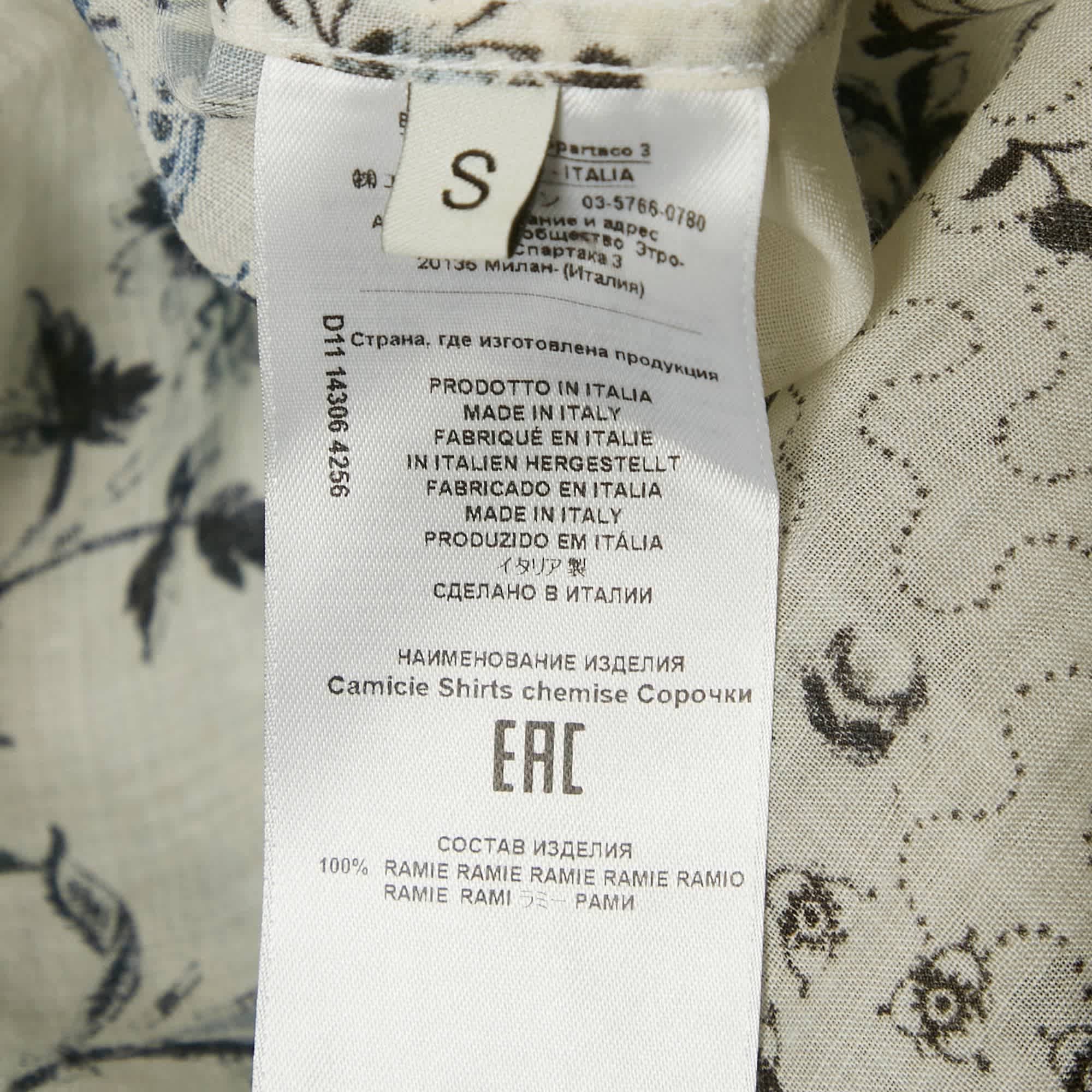 Blue/multicolor Printed Ramie Button Front Tunic Shirt