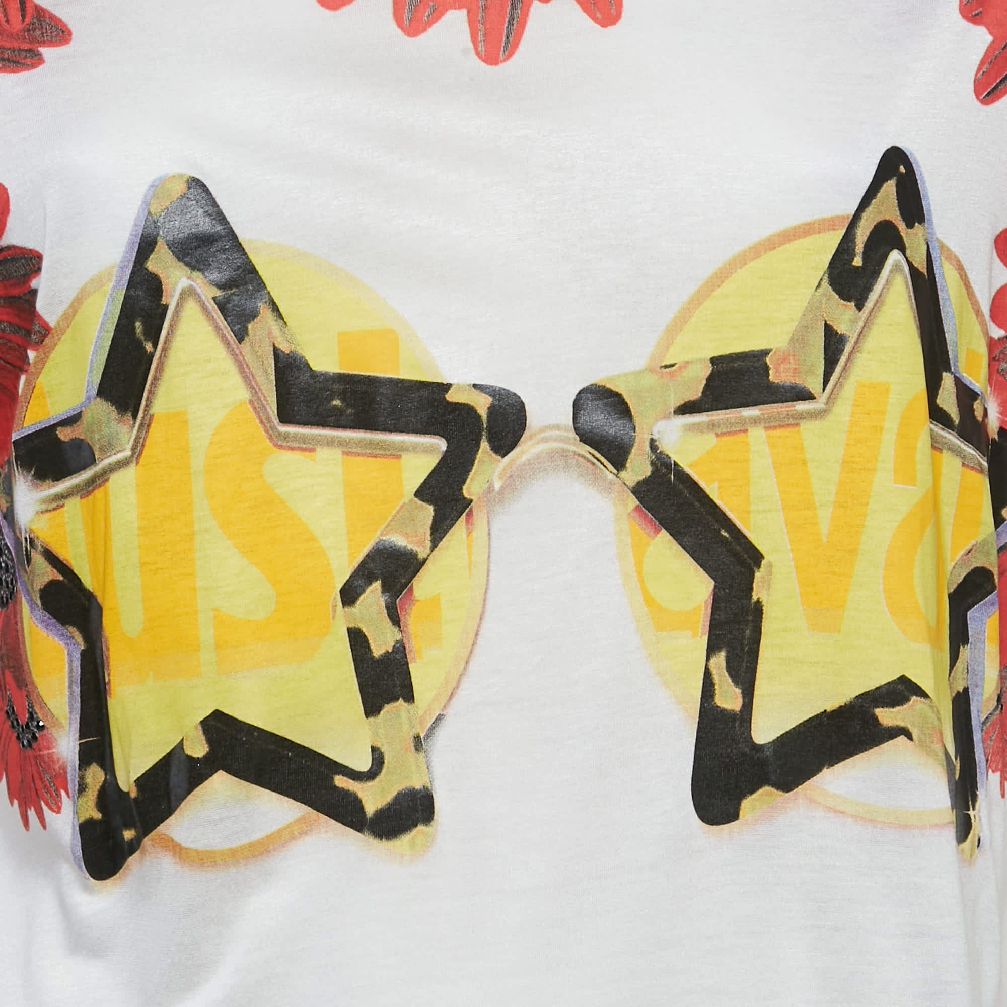 White Printed Embellished Jersey T - Shirt
