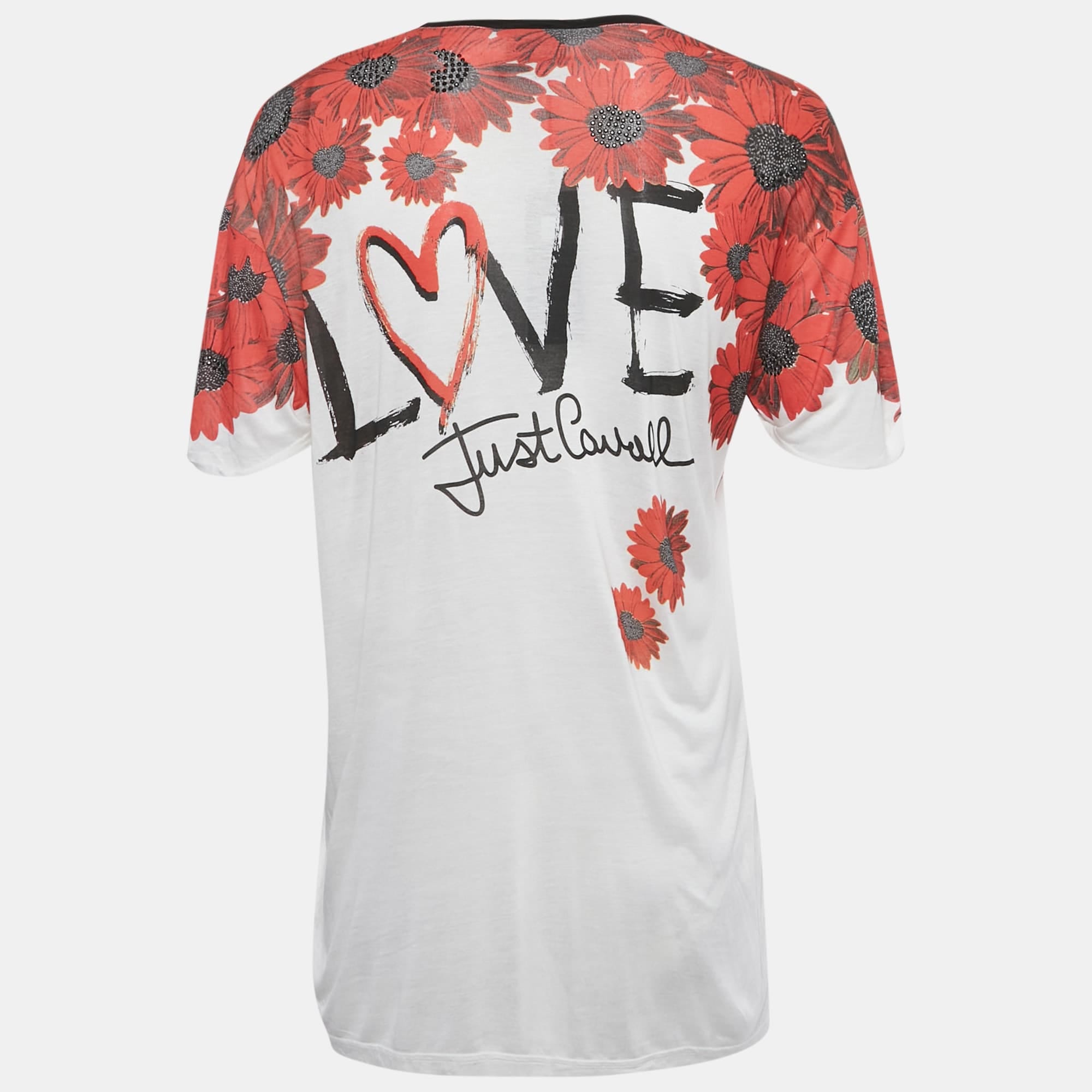 White Printed Embellished Jersey T - Shirt
