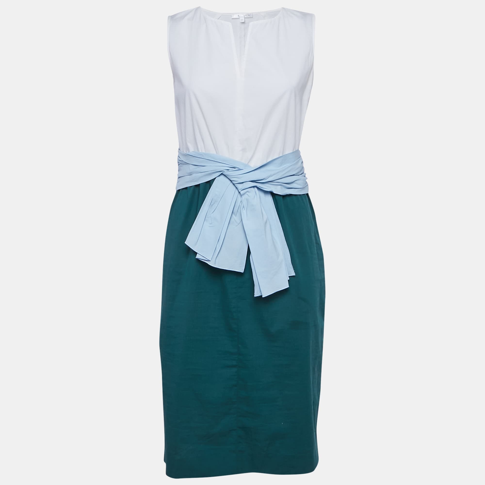 White/green Cotton Sleeveless Short Dress