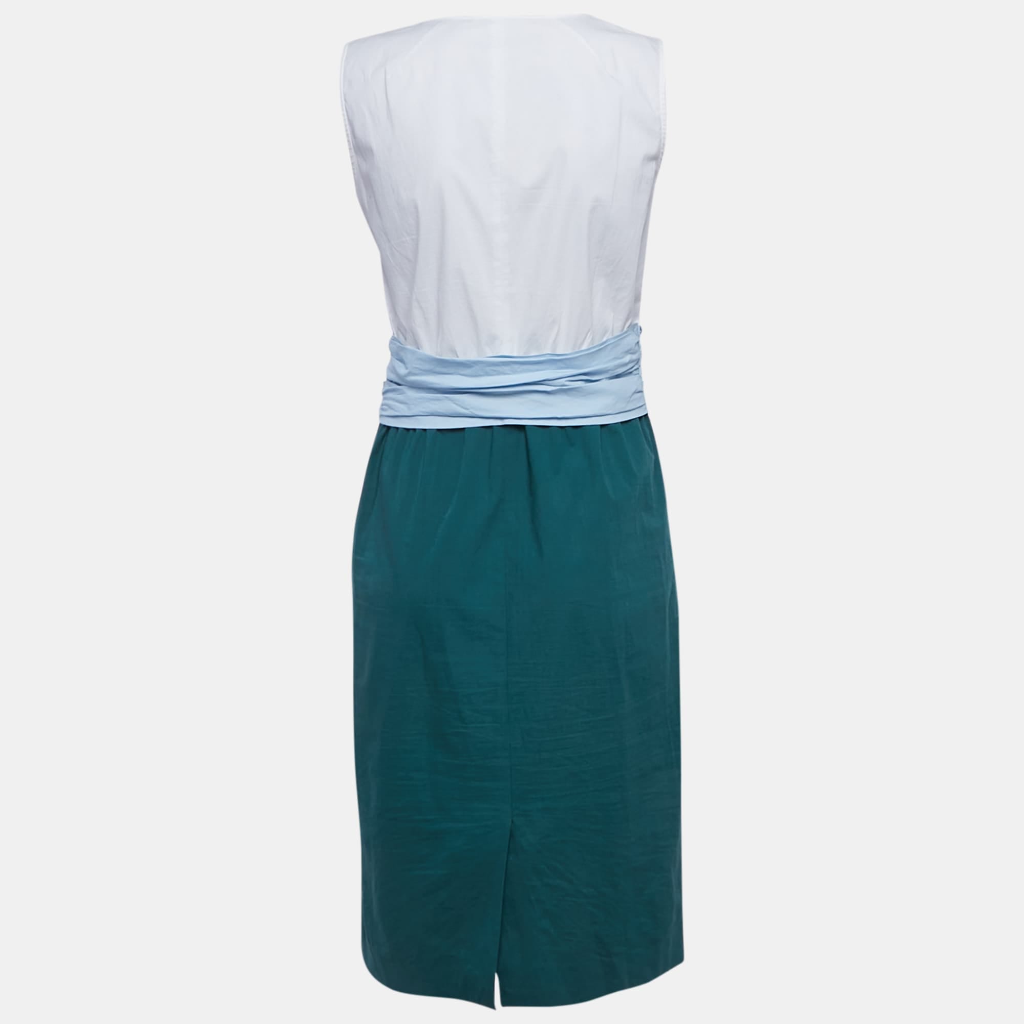 White/green Cotton Sleeveless Short Dress