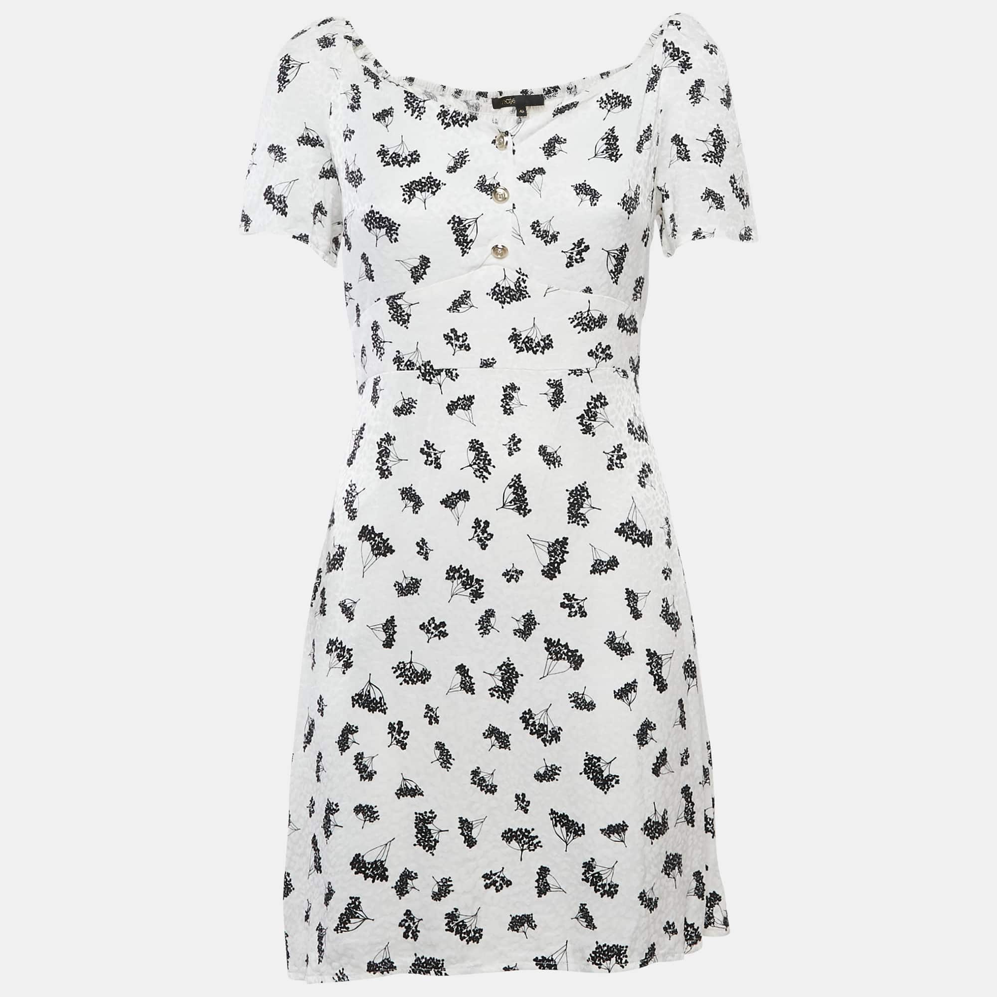 White Patterned Crepe Printed Smocked Mini Dress