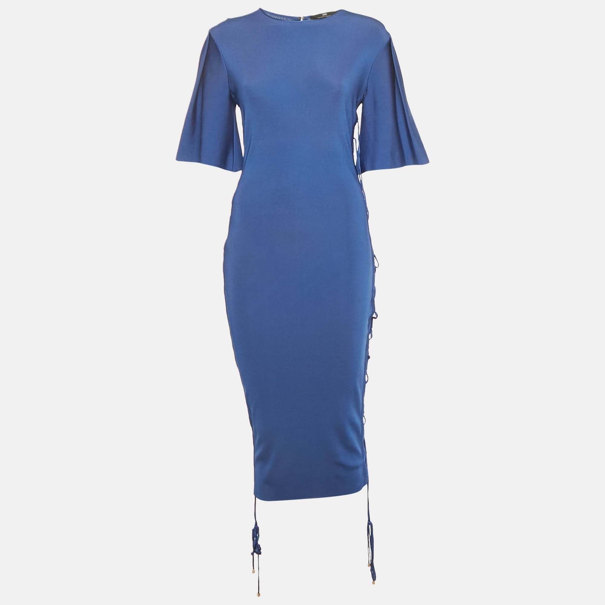 Blue Jersey Lace Up Detail Bodycon Dress