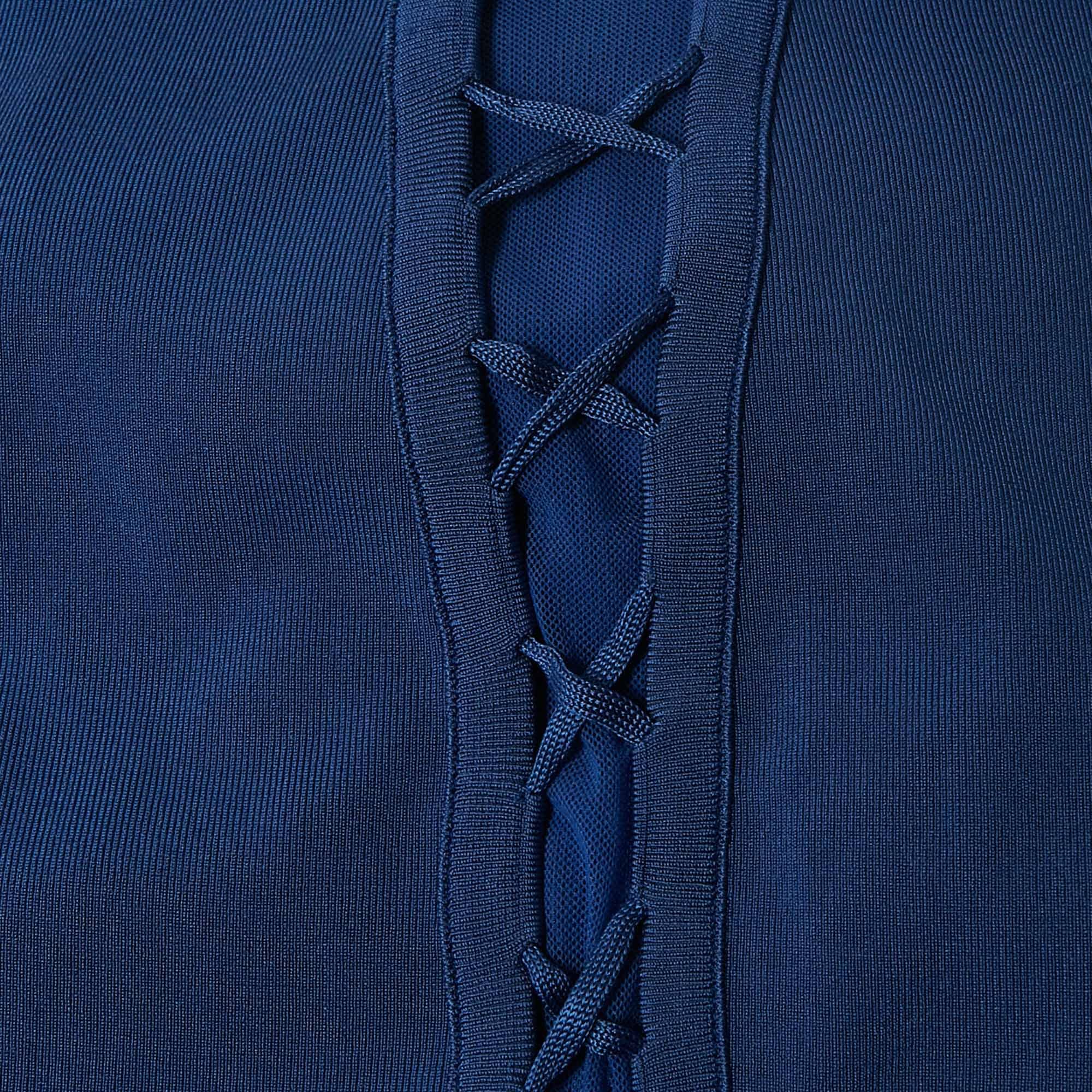 Blue Jersey Lace Up Detail Bodycon Dress
