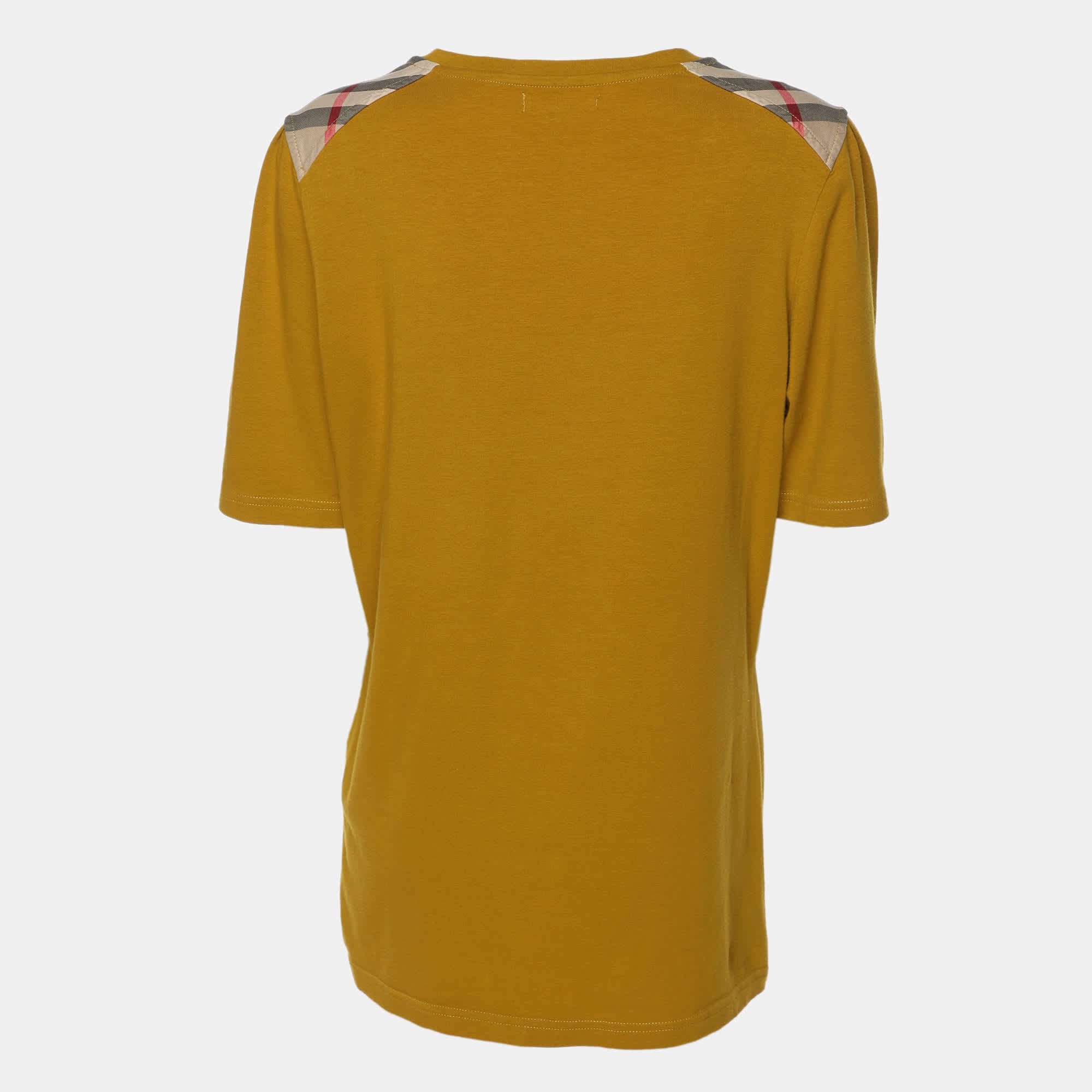 Yellow Cotton Blend Shoulder Patch V - Neck T - Shirt