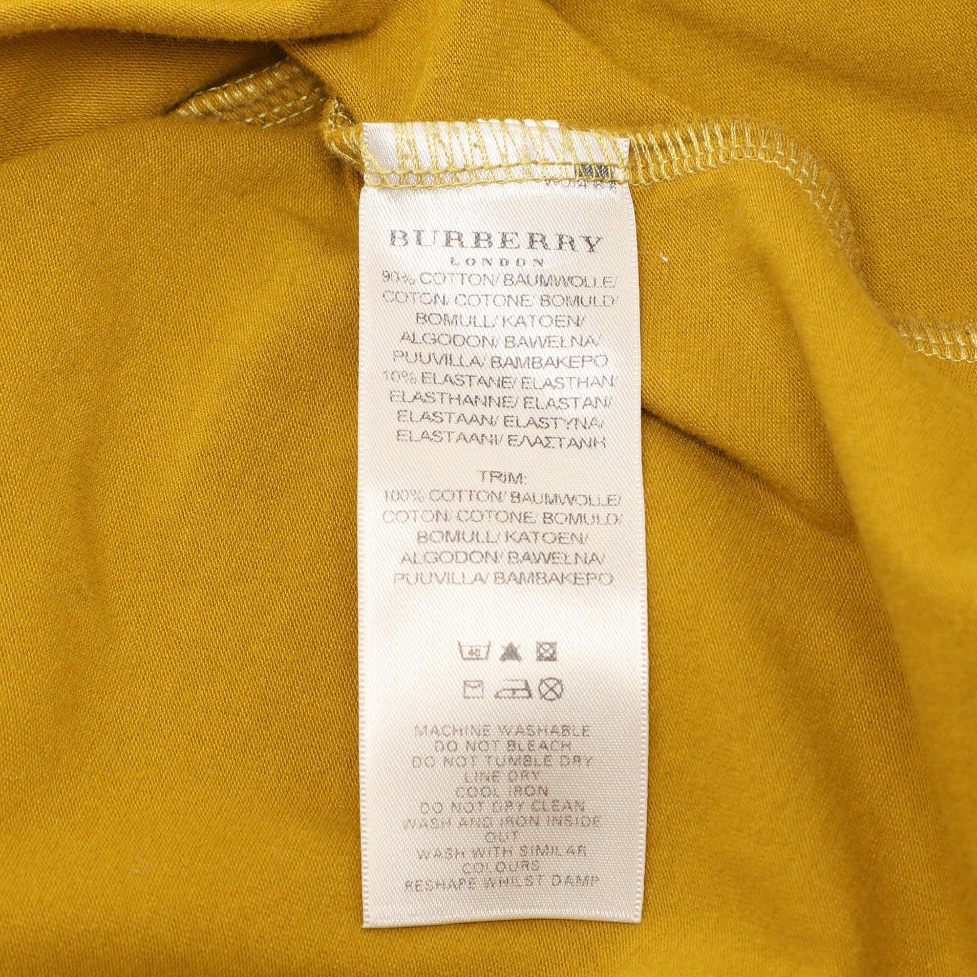 Yellow Cotton Blend Shoulder Patch V - Neck T - Shirt
