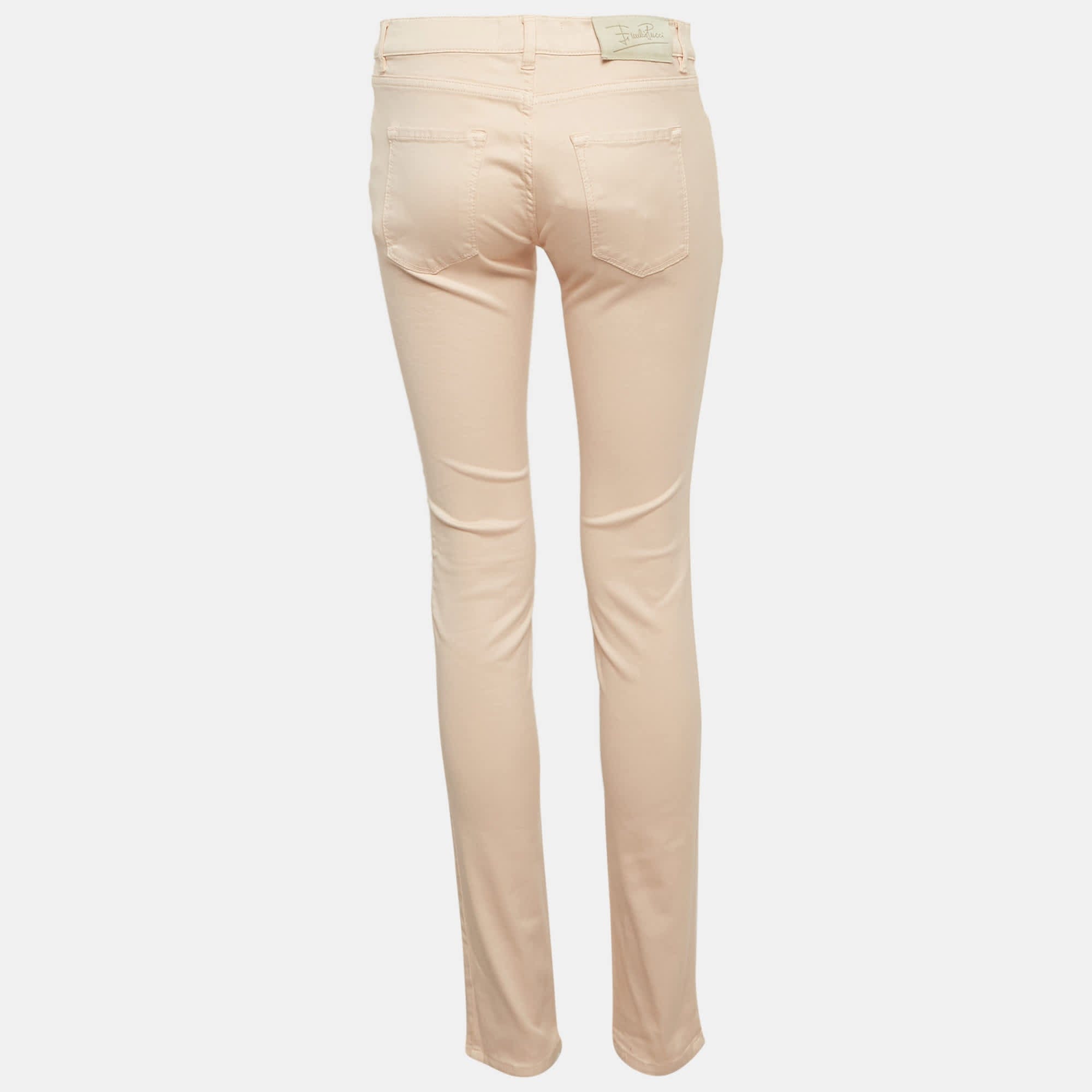 Emilio Pucci Light Peach Cotton Embroidered Fitted Jeans M/waist