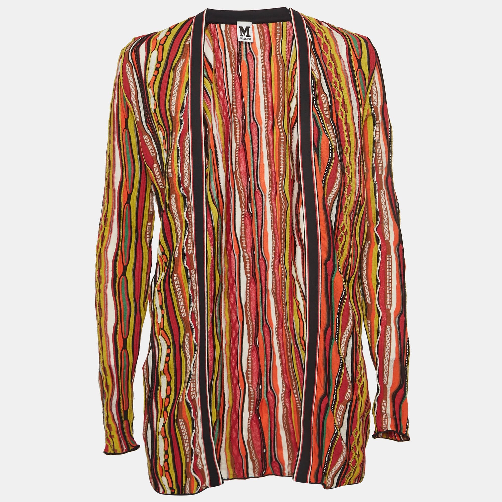 M Missoni Multicolor Striped Knit Open Front Cardigan