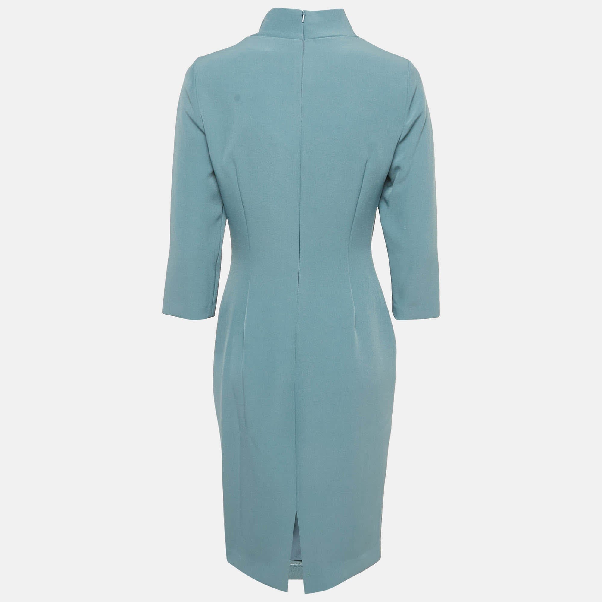 Badgley Mischka Light Blue Crepe Bow Detail Mini Dress