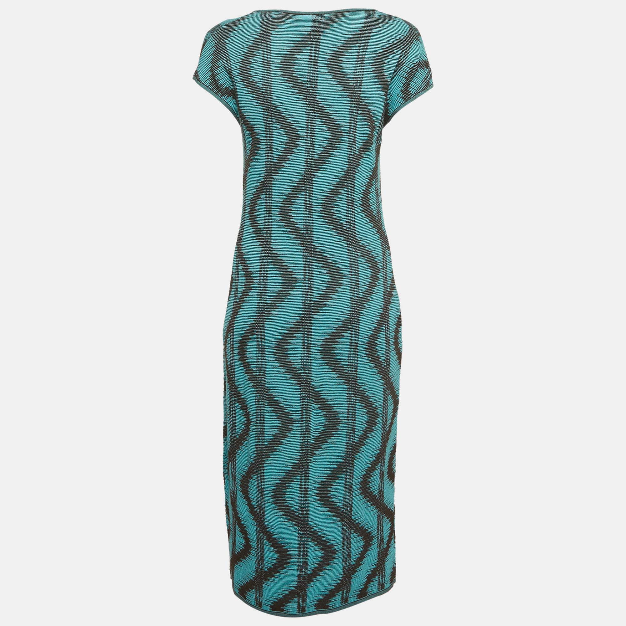 M Missoni Blue Zig Zag Lurex Knit Midi Dress