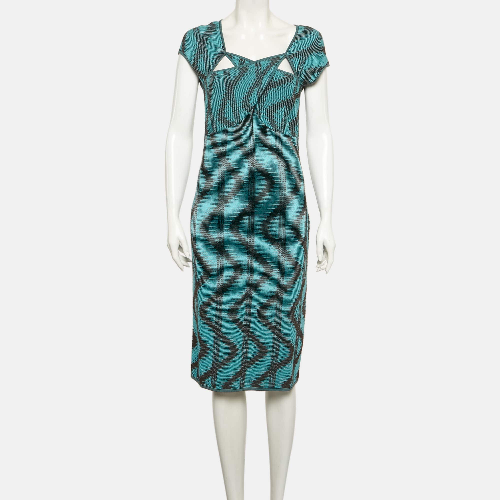M Missoni Blue Zig Zag Lurex Knit Midi Dress