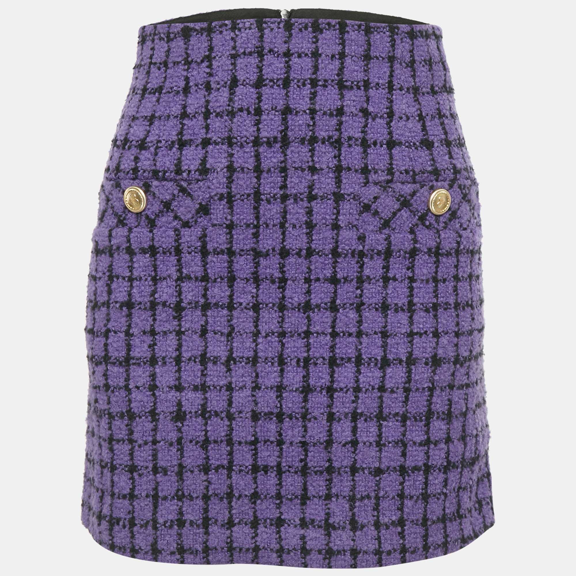 Purple Checkered Tweed Mini Skirt Xs