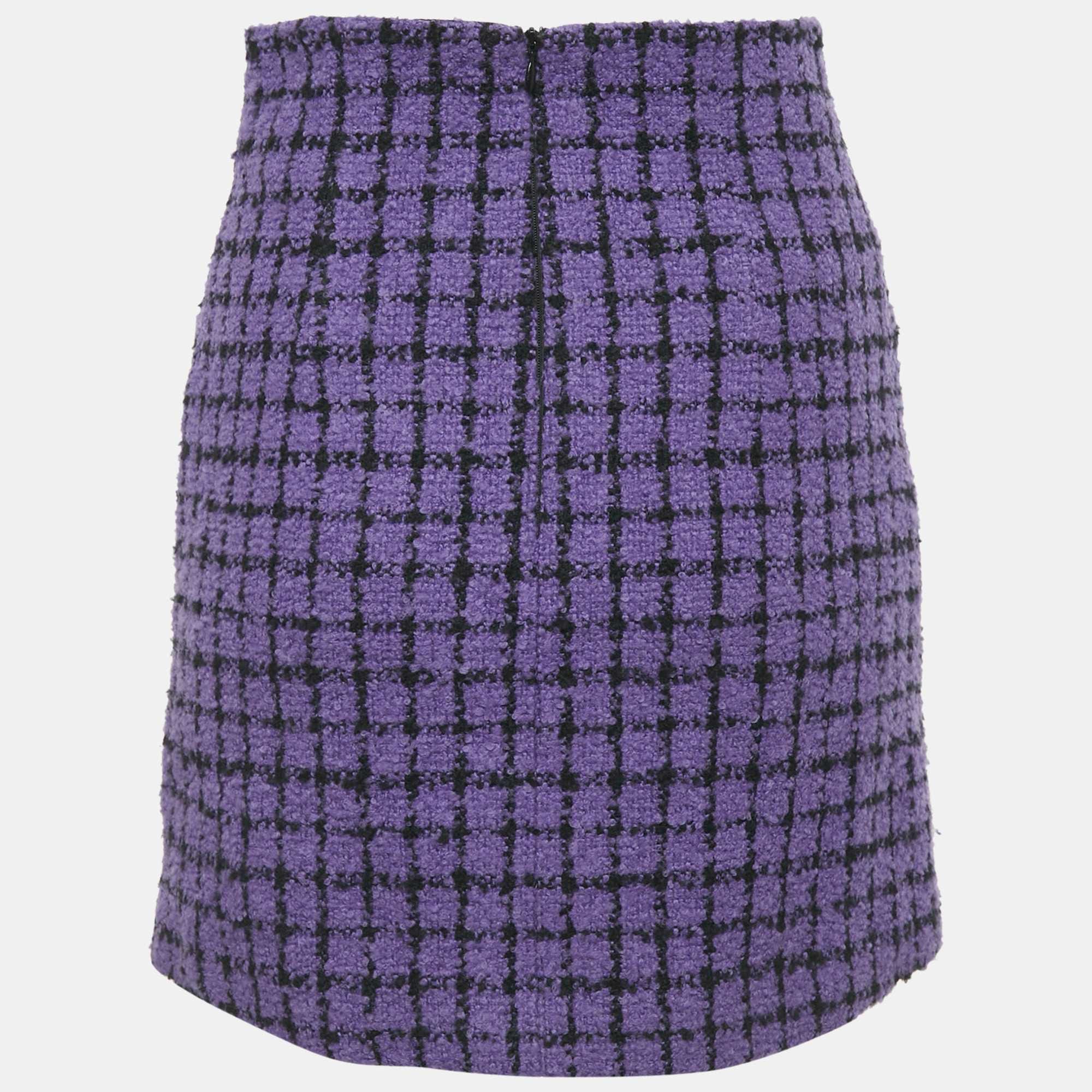 Purple Checkered Tweed Mini Skirt Xs