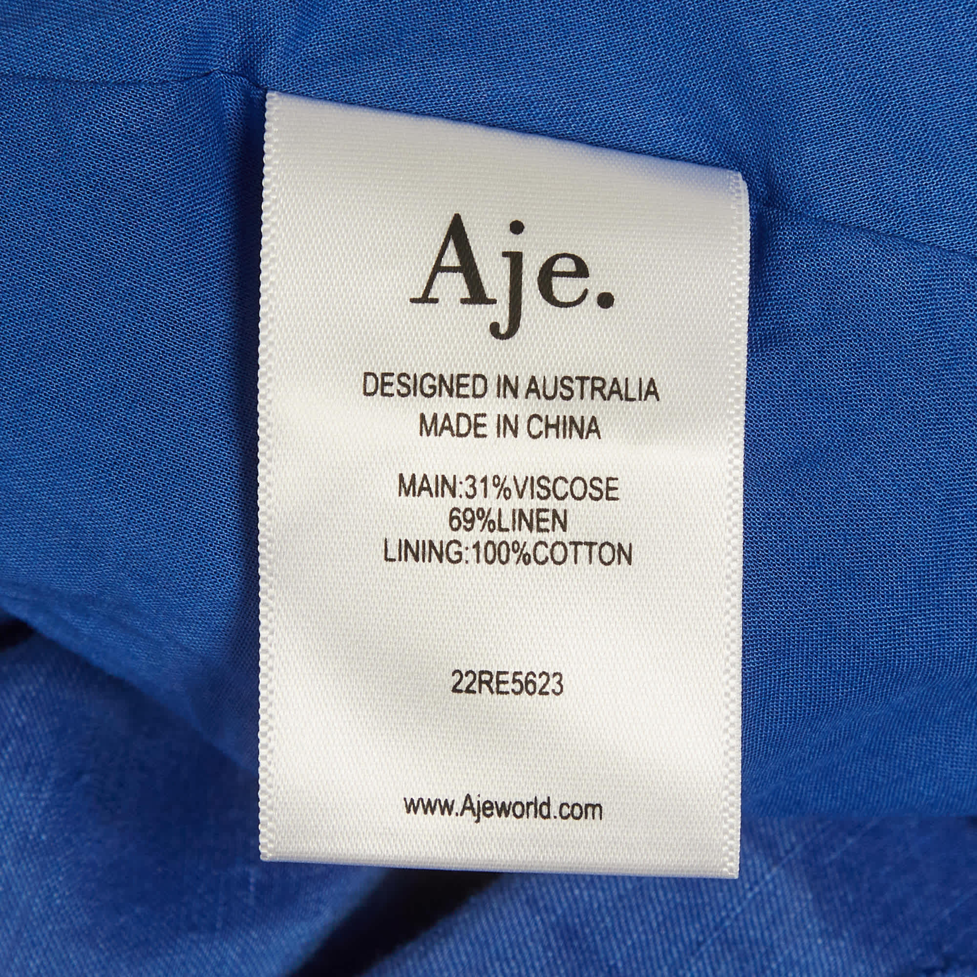 BLEND Aje Blue Linen Blend Wave Cut Out Midi Dress