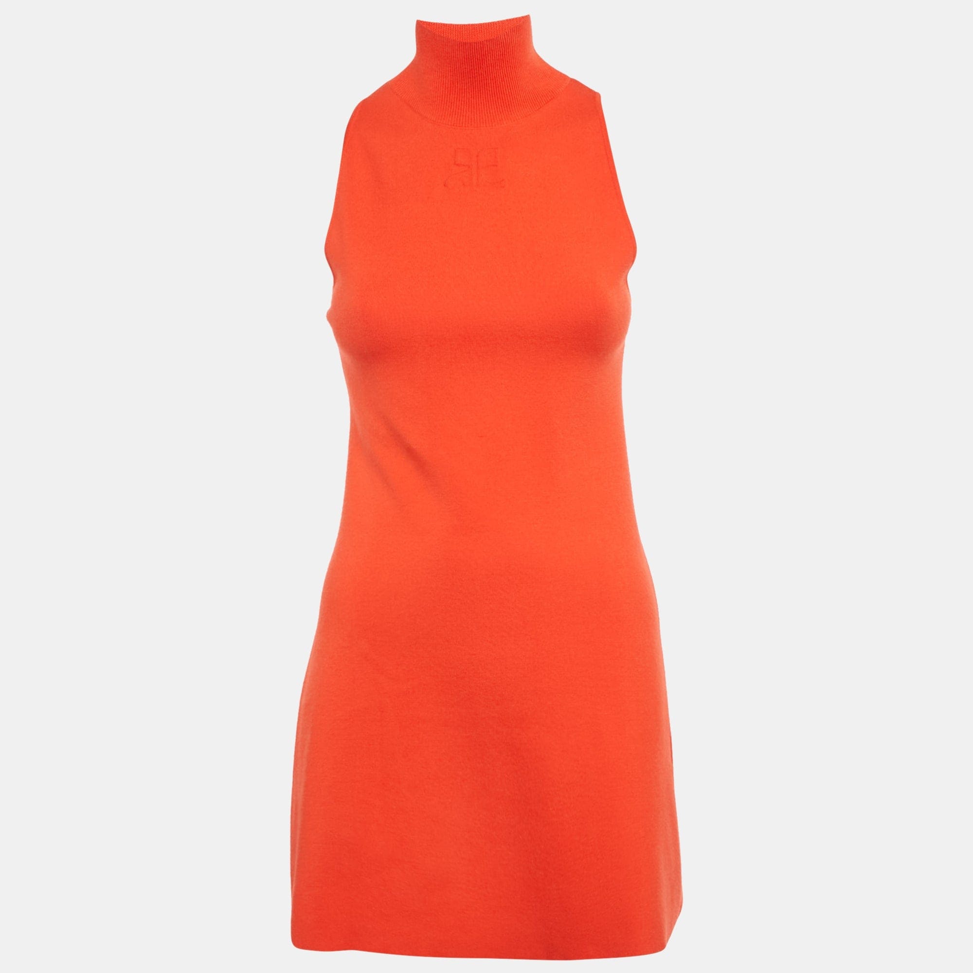 Logo Courrèges Orange Logo Embossed Knit A - Line Mini Dress