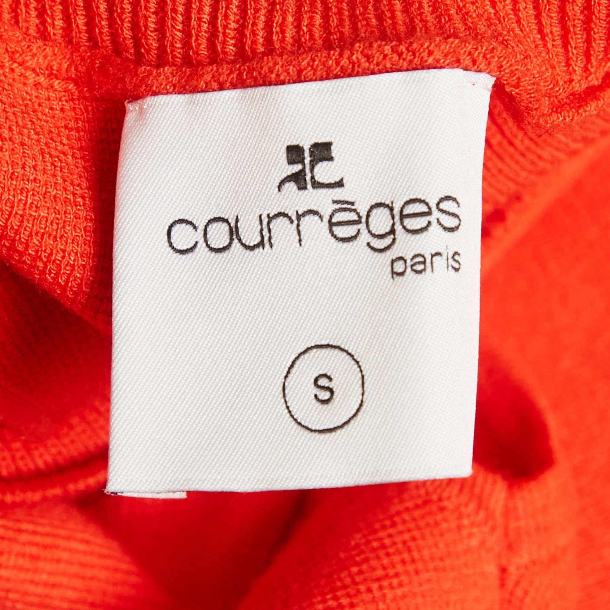 Logo Courrèges Orange Logo Embossed Knit A - Line Mini Dress