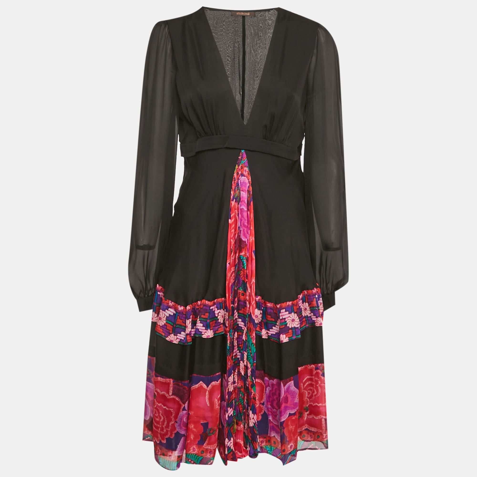 SILK Black Printed Silk Midi Dress