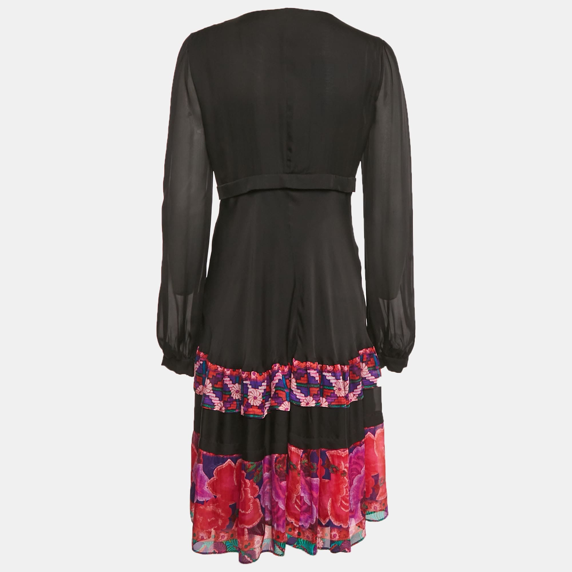 SILK Black Printed Silk Midi Dress