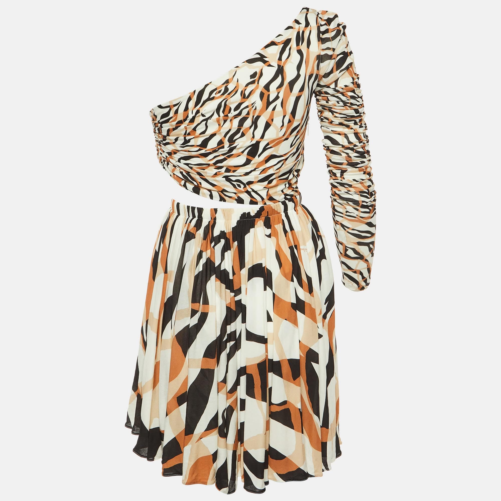 White Macro Tiger Twiga Print Knit Cut - Out Mini Dress