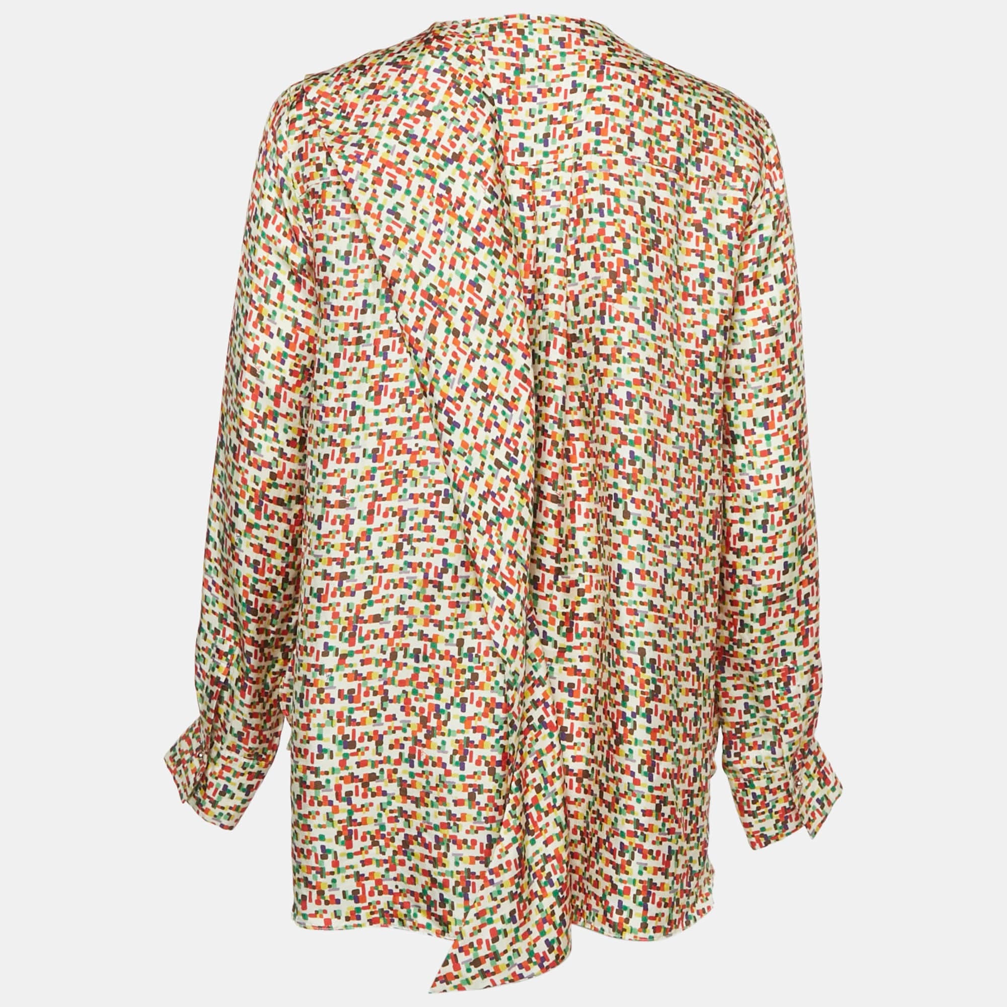 SILK Multicolor Printed Silk Frill Detail Blouse