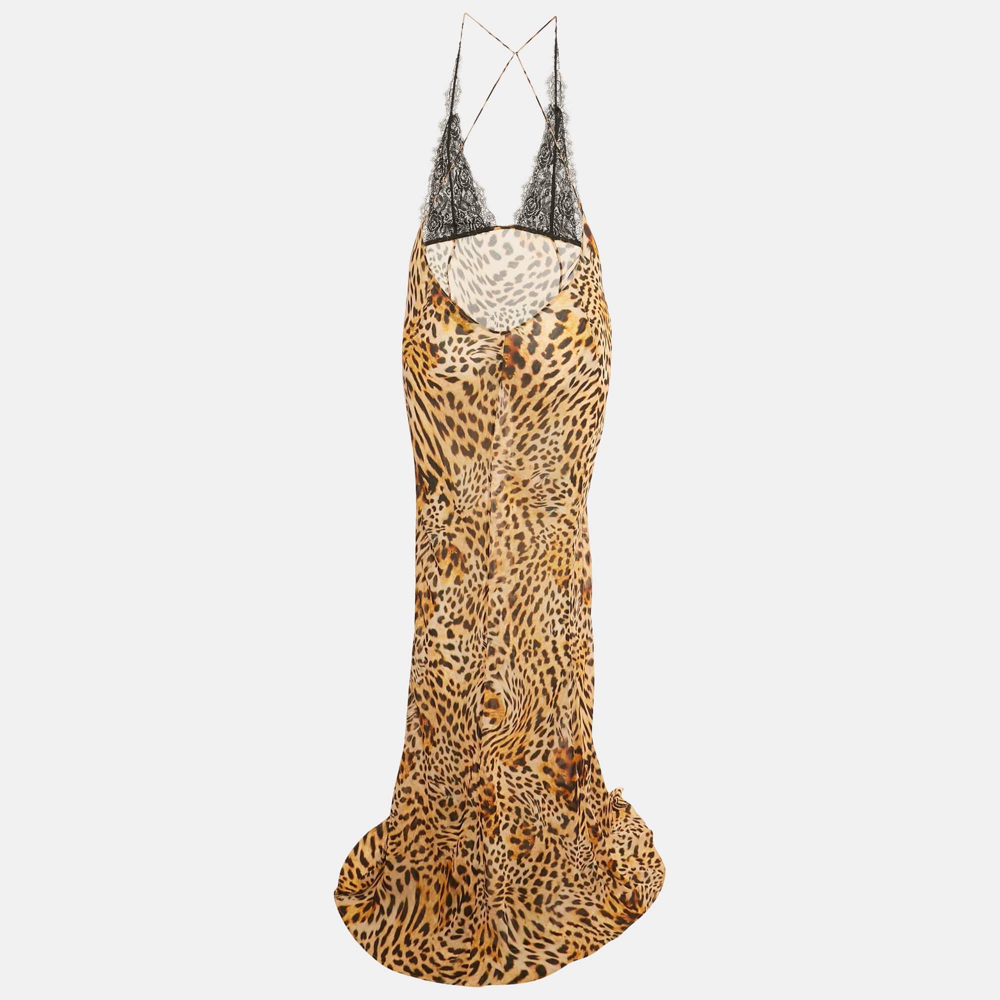 SLIP Brown /black Animal Print Crepe & Lace Akima Slip Dress