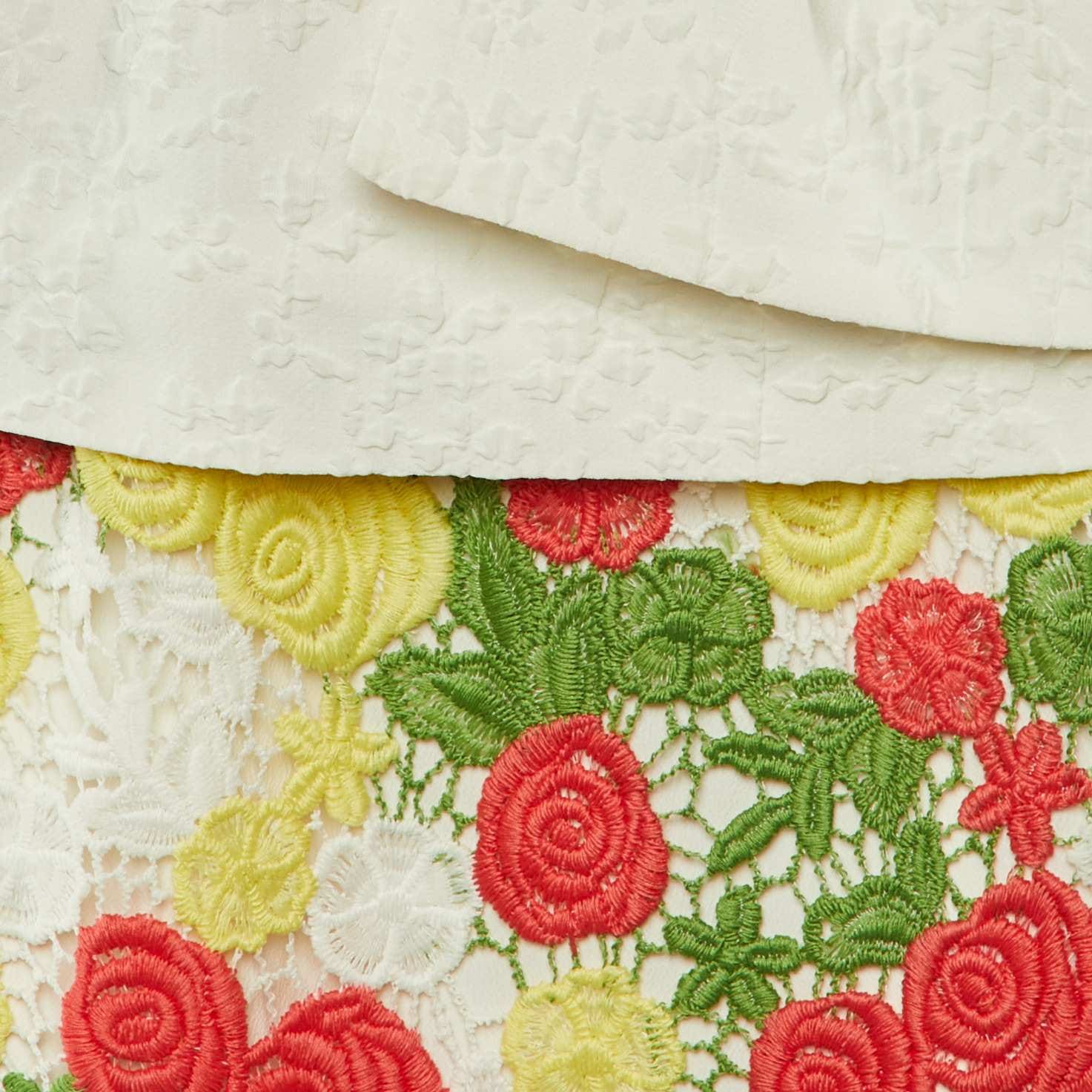 White Crepe & Floral Lace Peplum Maxi Dress