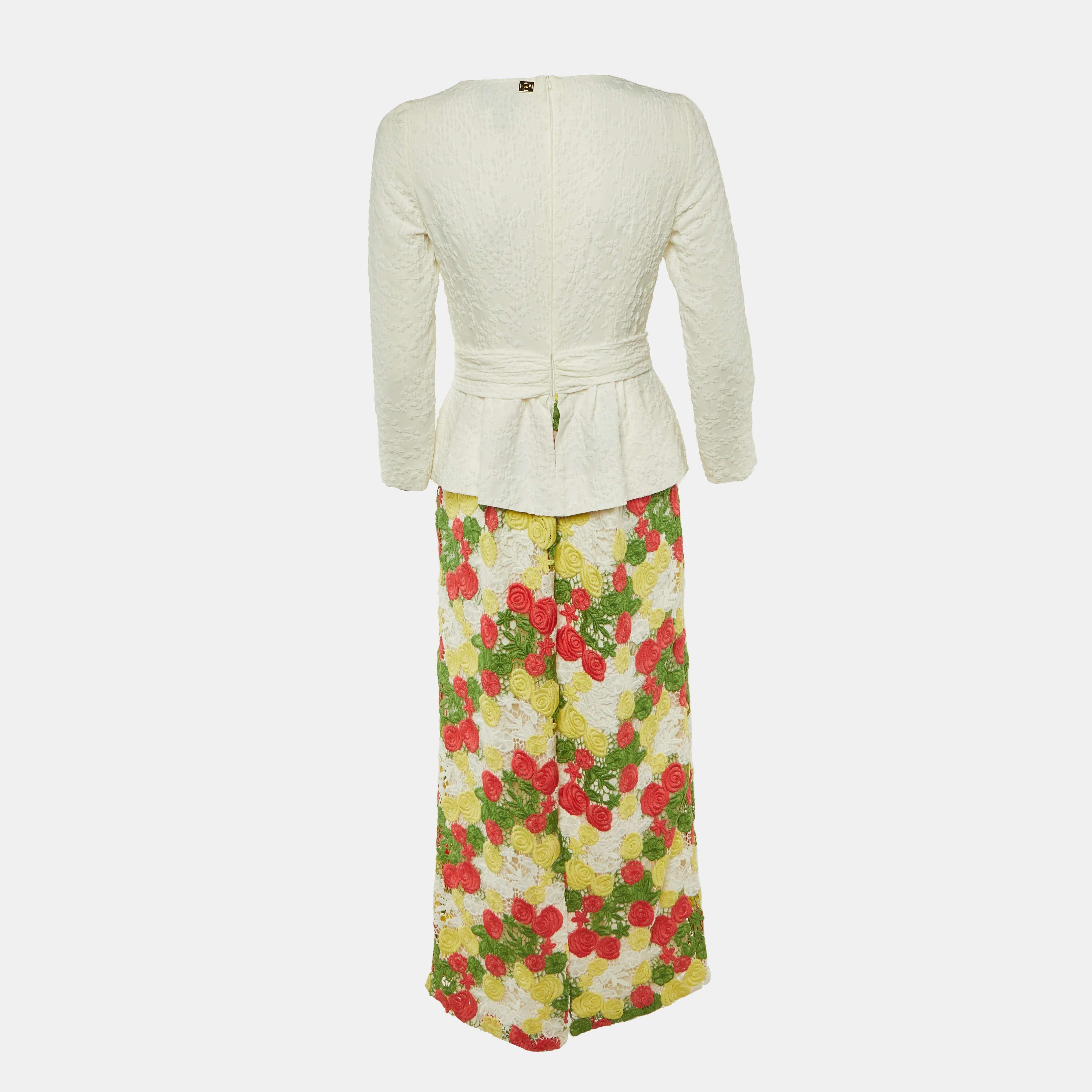 White Crepe & Floral Lace Peplum Maxi Dress
