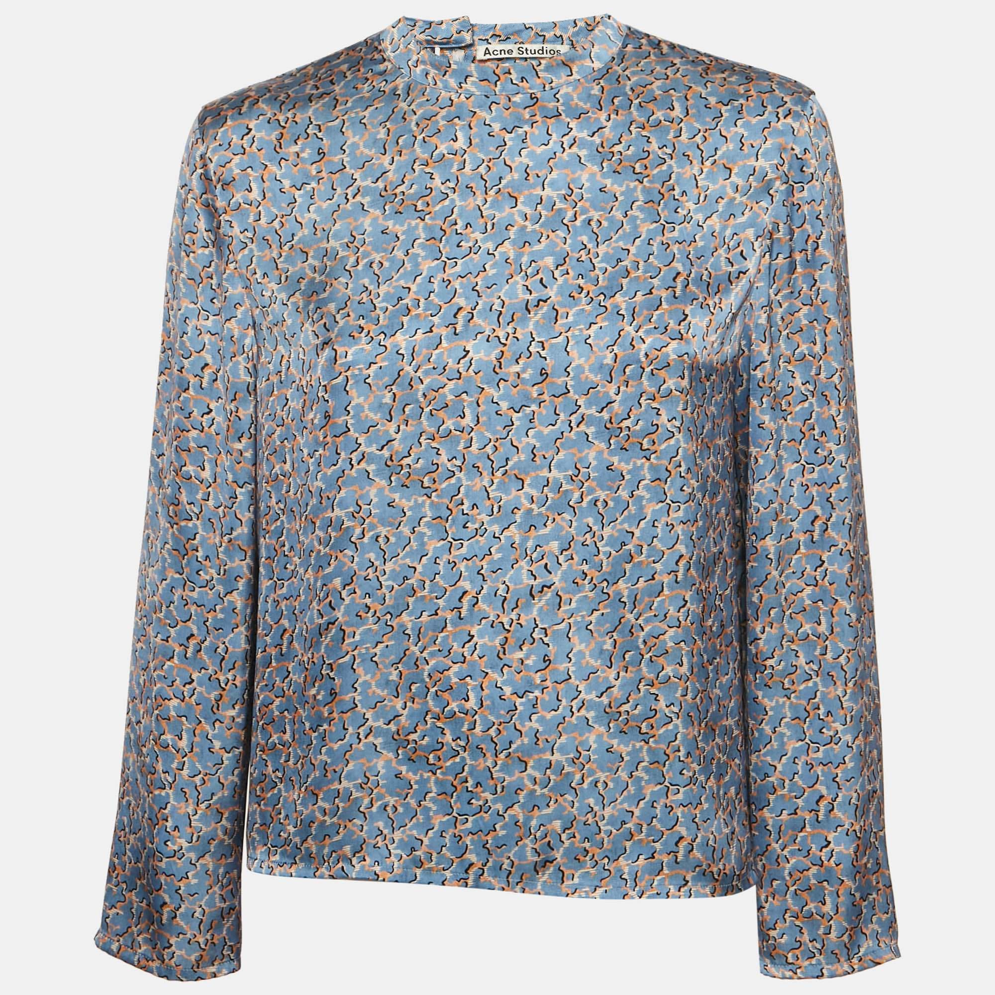 Blue Printed Satin Blouse