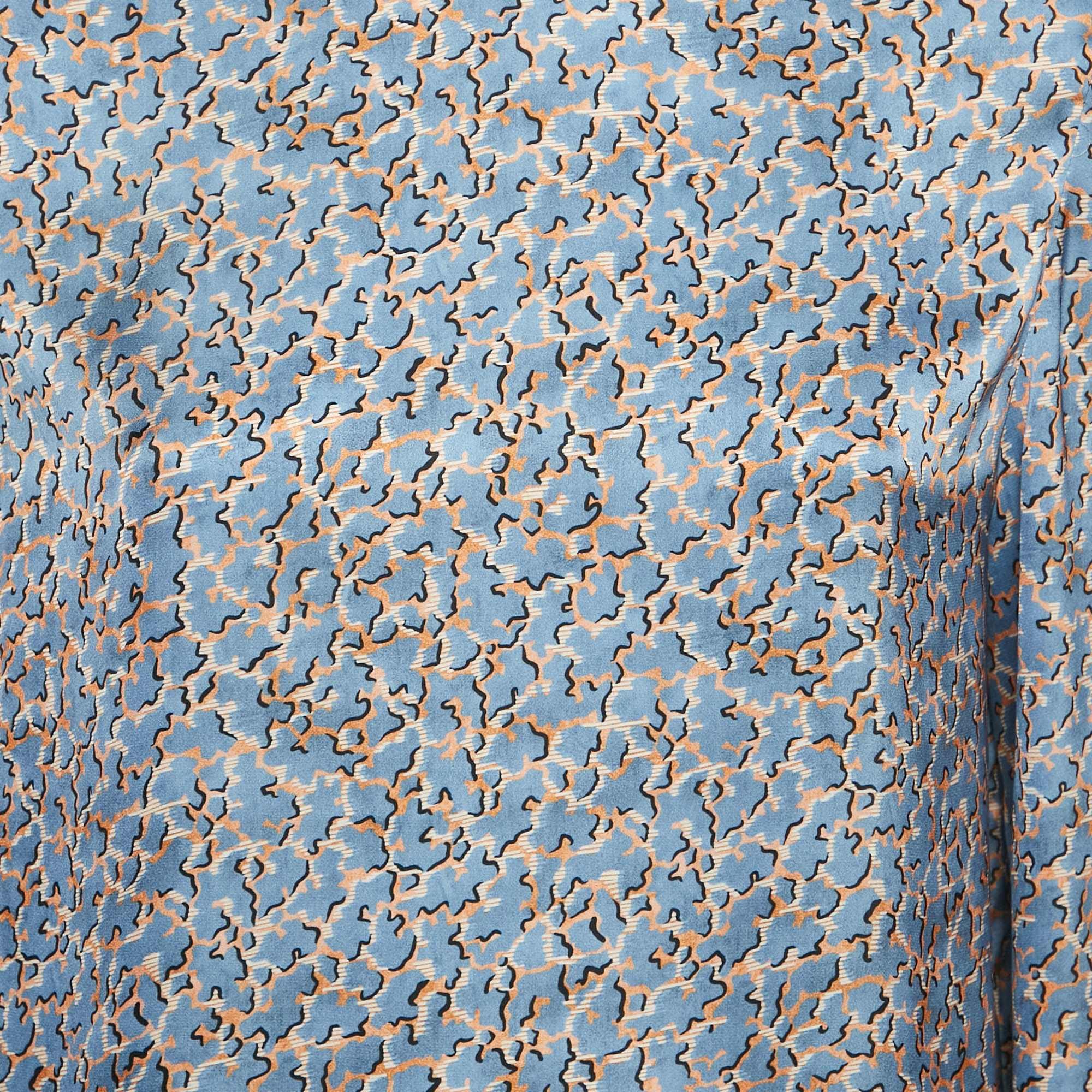 Blue Printed Satin Blouse