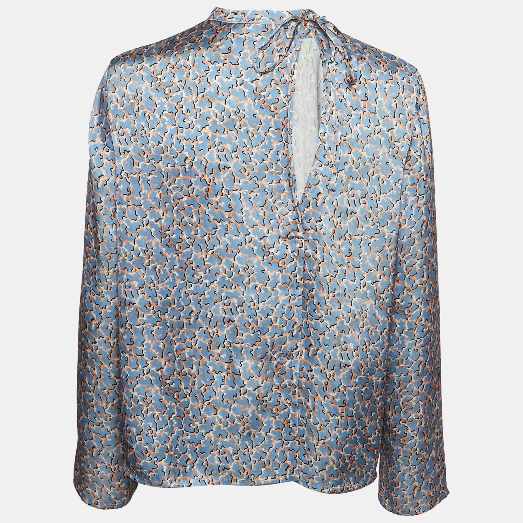 Blue Printed Satin Blouse