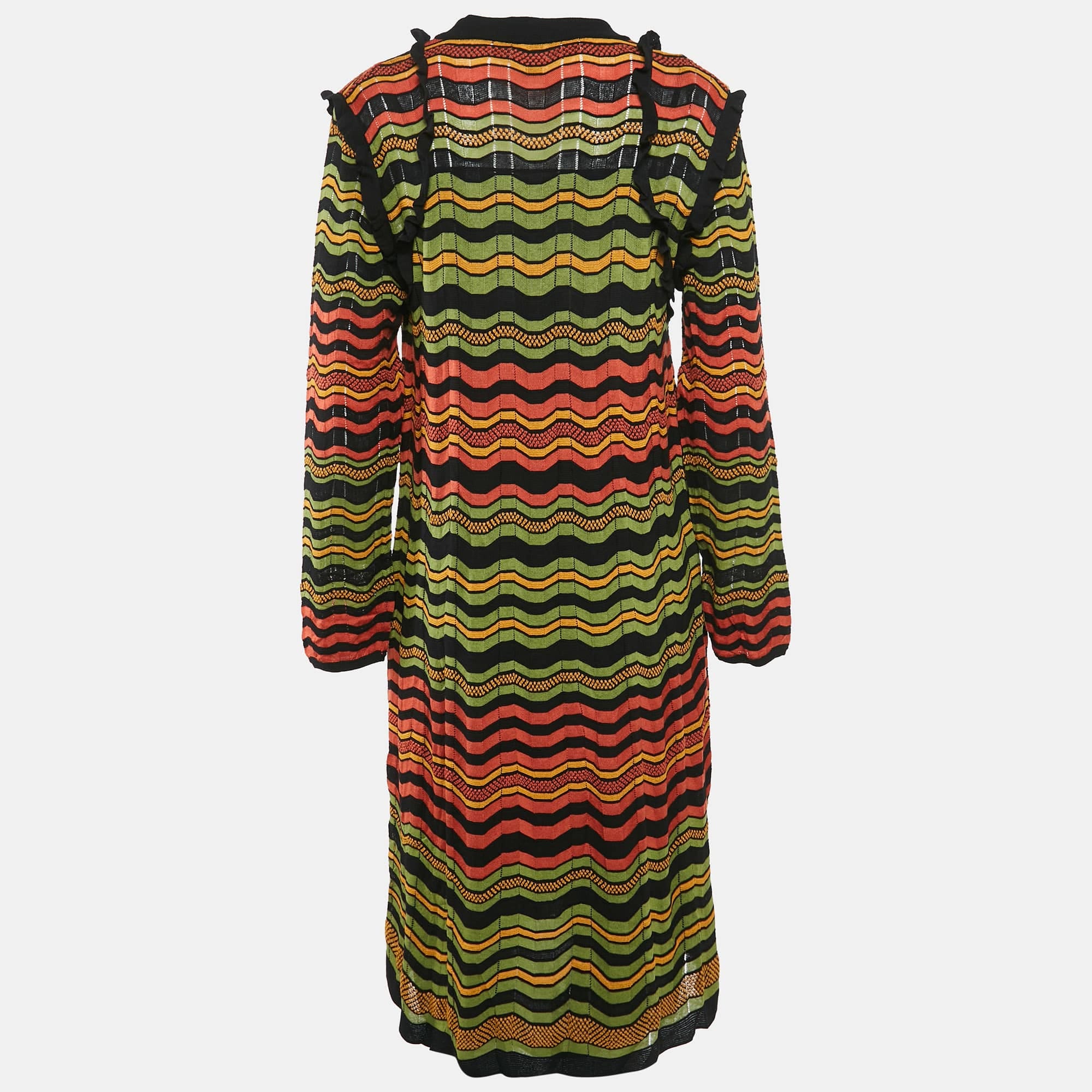 M Missoni Multicolor Pattern Ruffle Detail Midi Dress