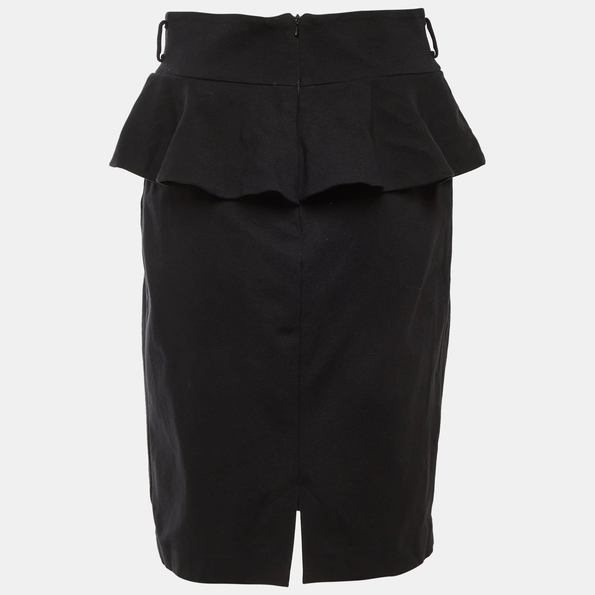 Cavalli Class Black Jersey Peplum Pencil Skirt