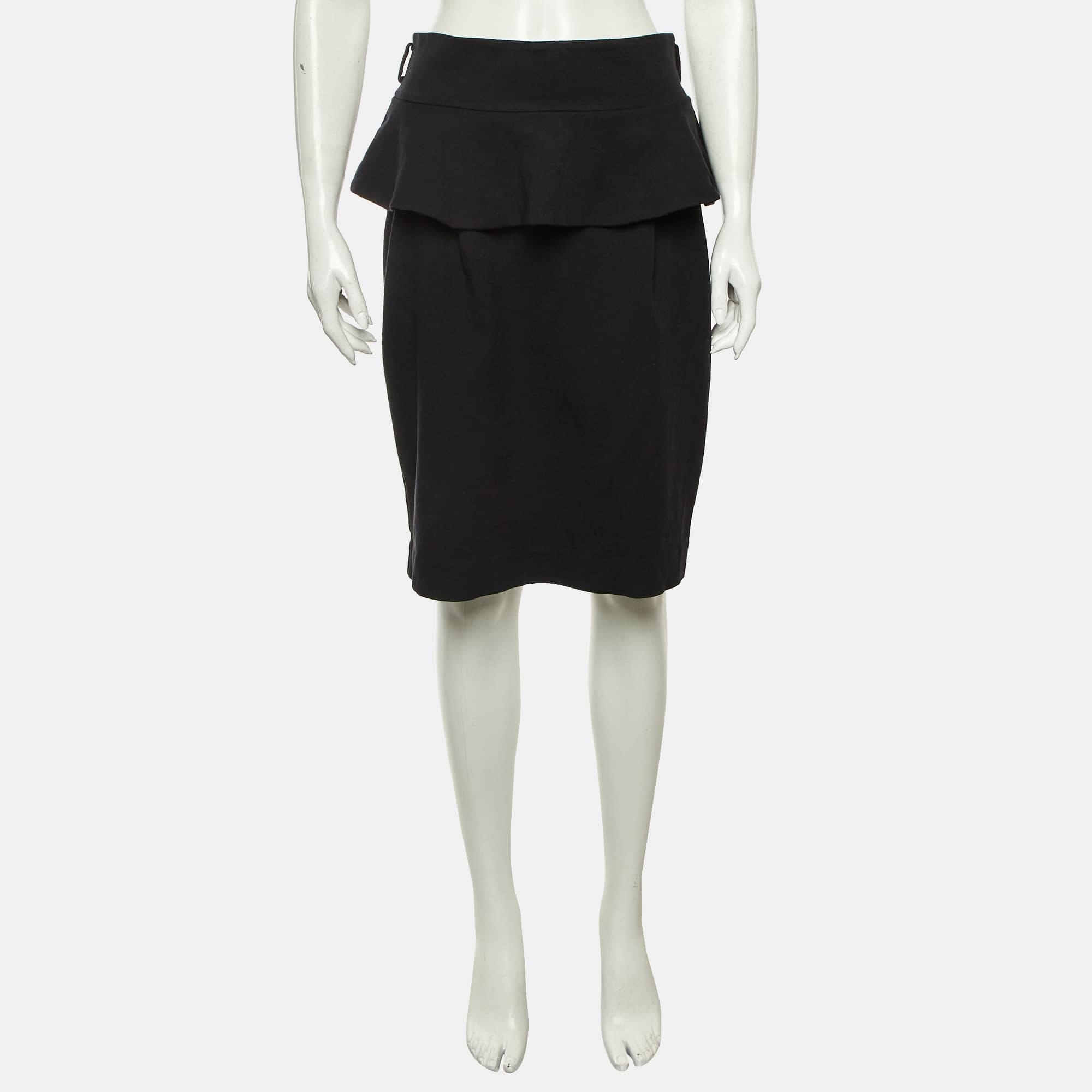 Cavalli Class Black Jersey Peplum Pencil Skirt