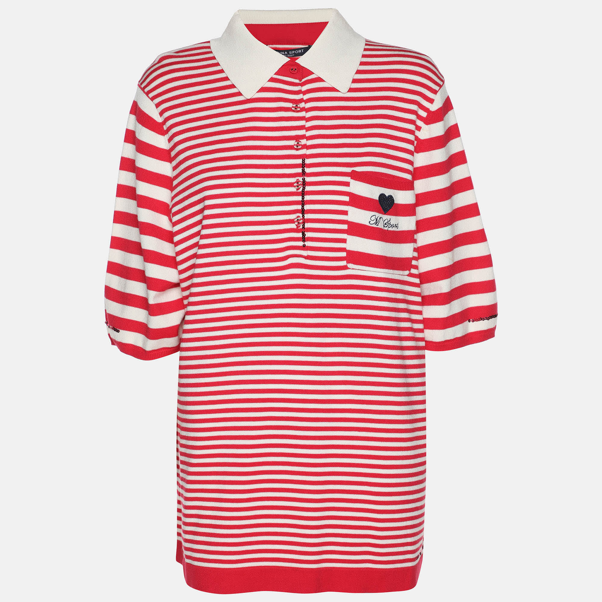 Marina Rinaldi Marina Sport By Marina Rinaldi Red/white Striped Knit Polo T - Shirt Xl