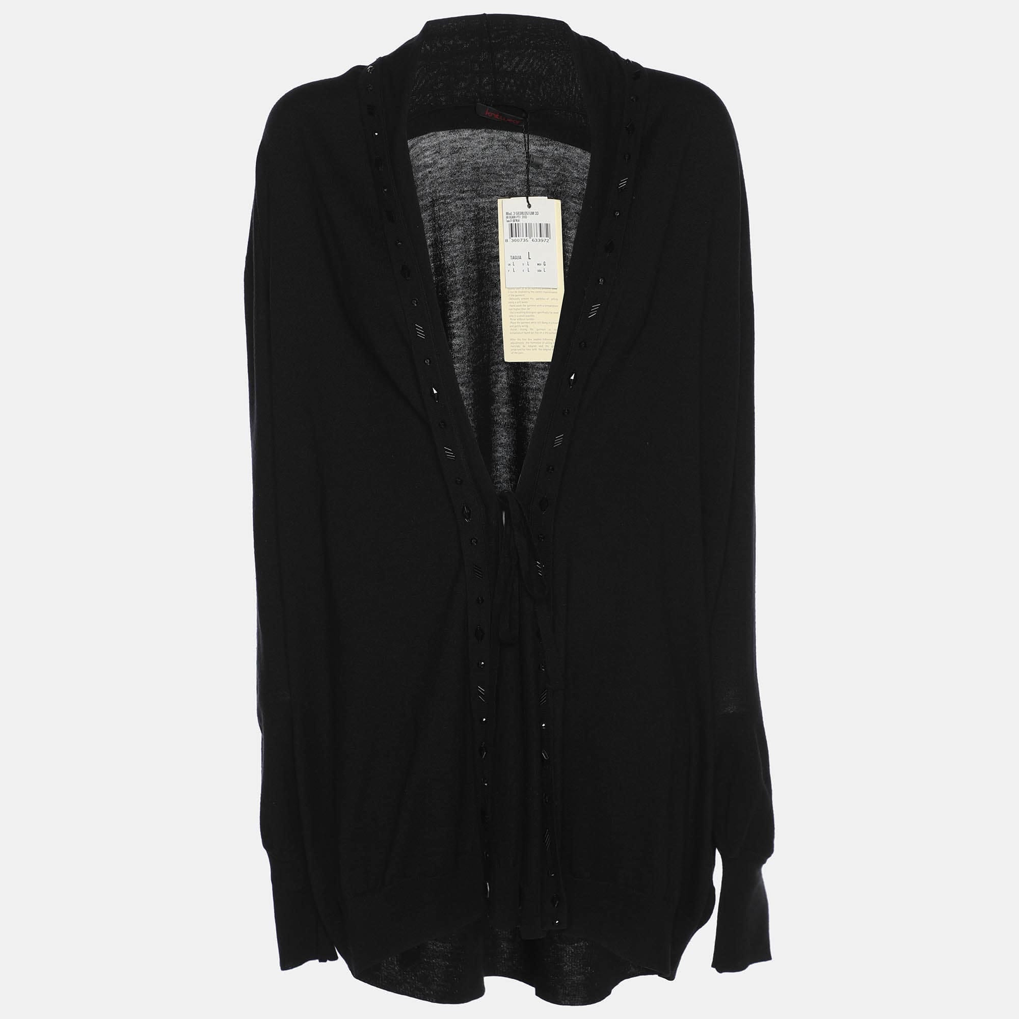 Elena Miro Black Jersey Embellished Cardigan