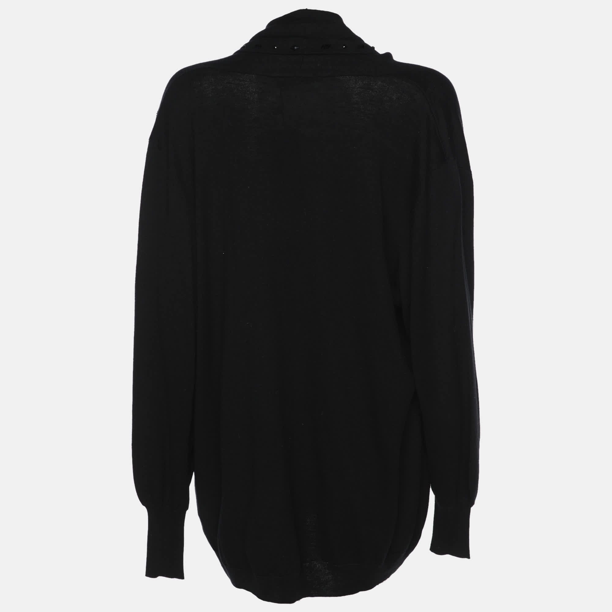Elena Miro Black Jersey Embellished Cardigan