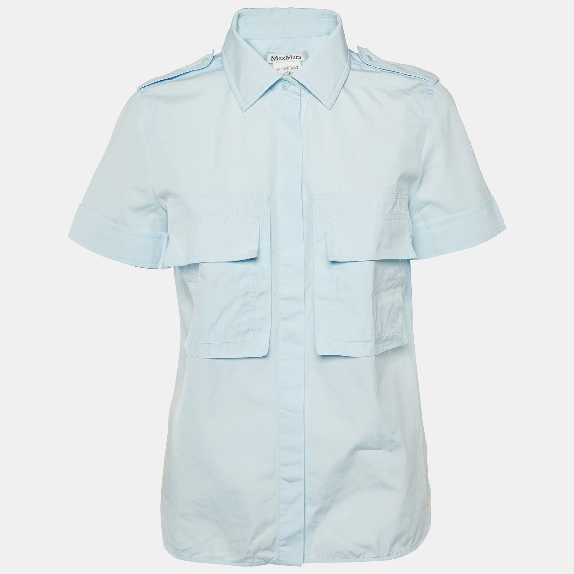 Blue Cotton Short Sleeve Shirt