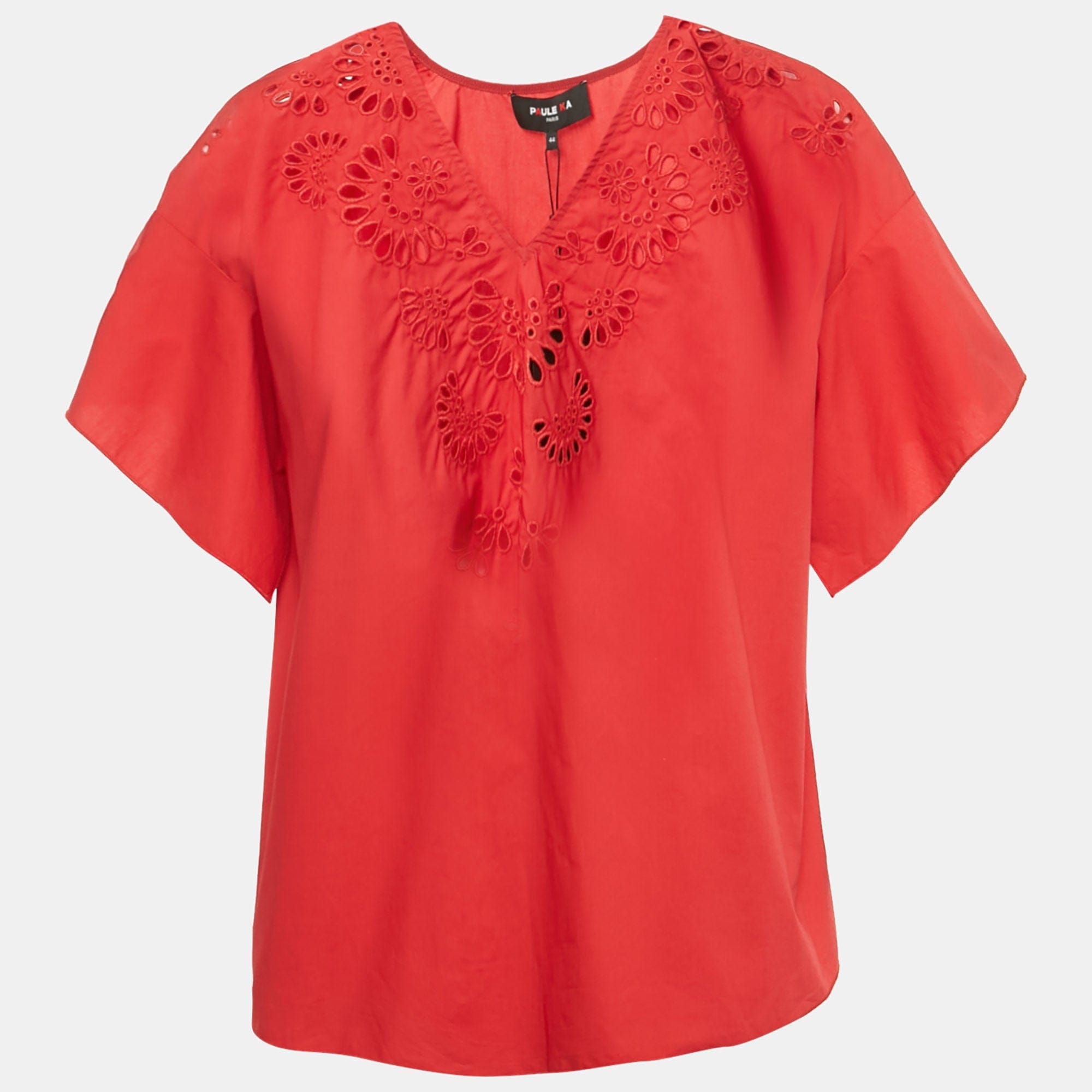 Paule Ka Red Embroidered Cotton Blouse