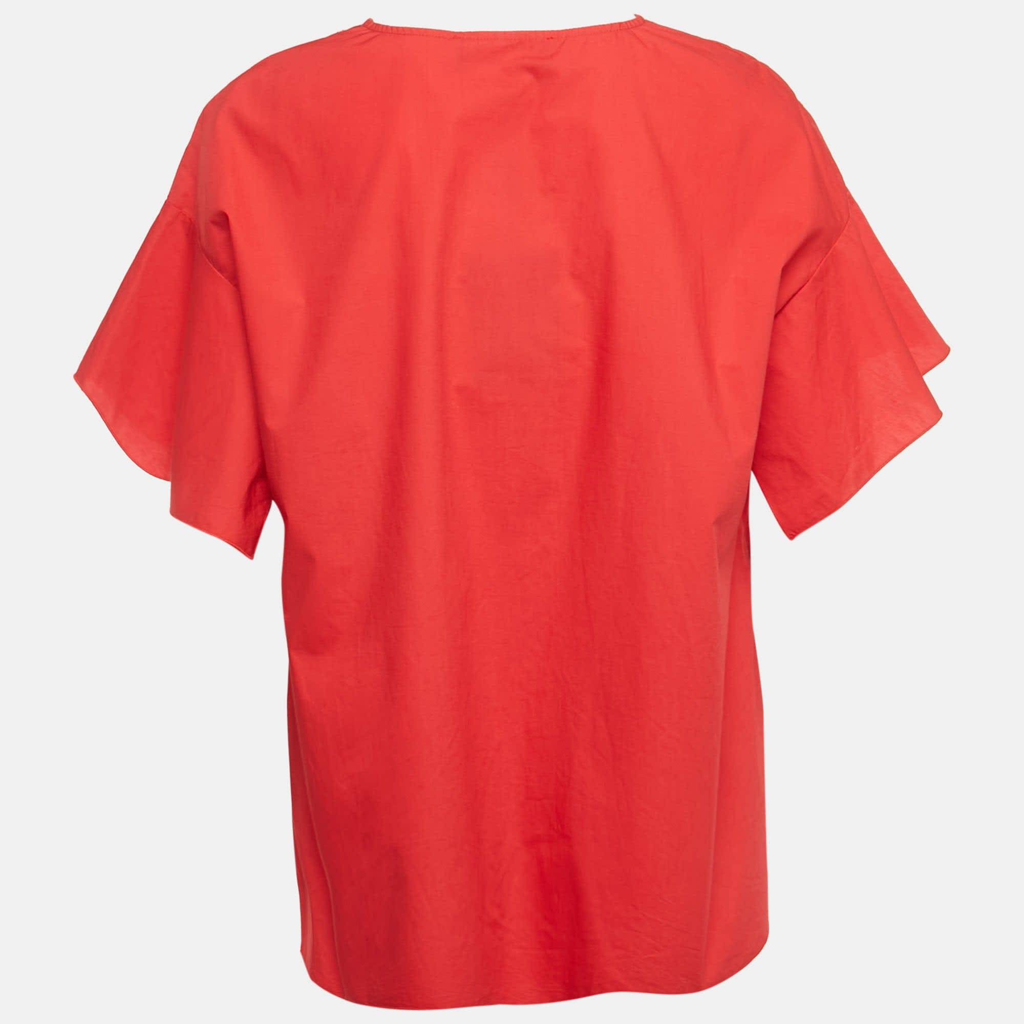 Paule Ka Red Embroidered Cotton Blouse