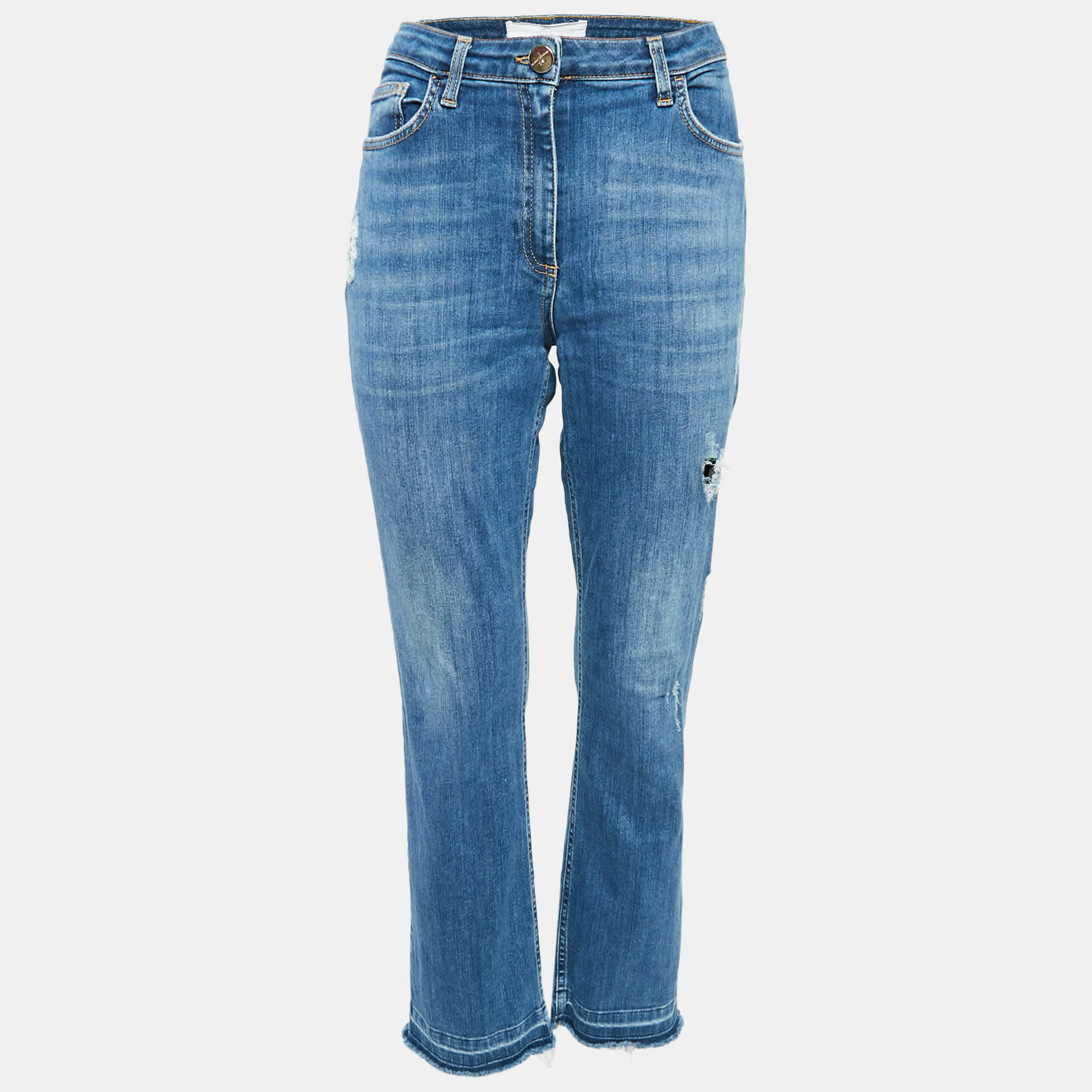 Blue Ripped Denim Straight - Leg Jeans L Waist 31"