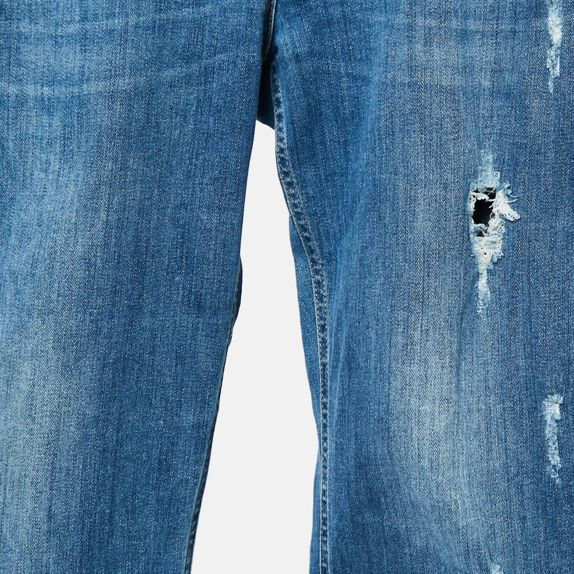 Blue Ripped Denim Straight - Leg Jeans L Waist 31"