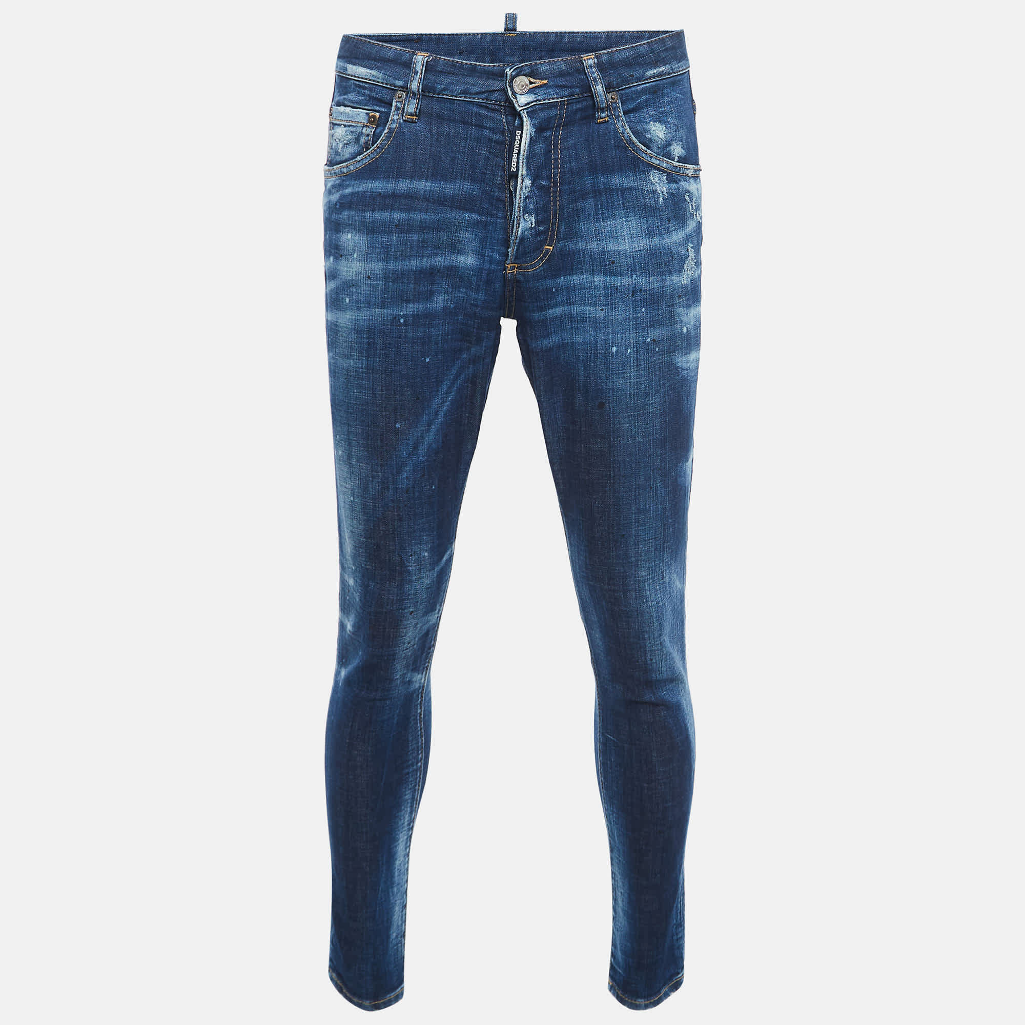 Blue Dsqaured2 Dark Blue Distressed Denim Skinny Dan Jean