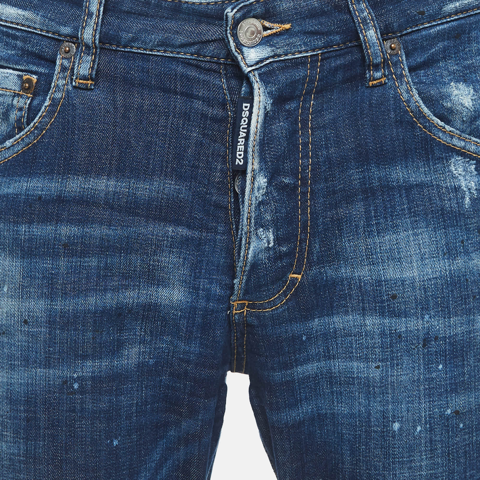 Blue Dsqaured2 Dark Blue Distressed Denim Skinny Dan Jean