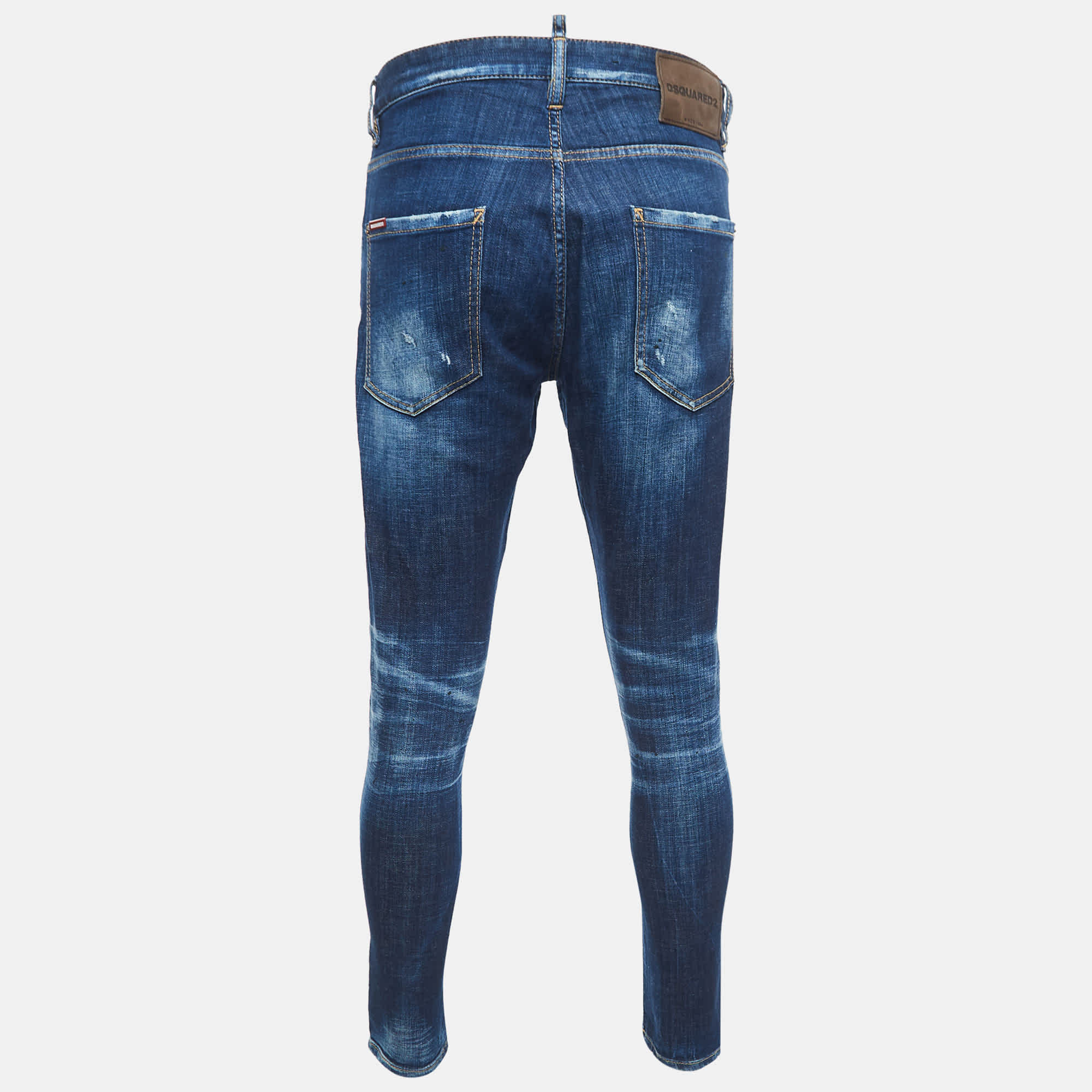 Blue Dsqaured2 Dark Blue Distressed Denim Skinny Dan Jean