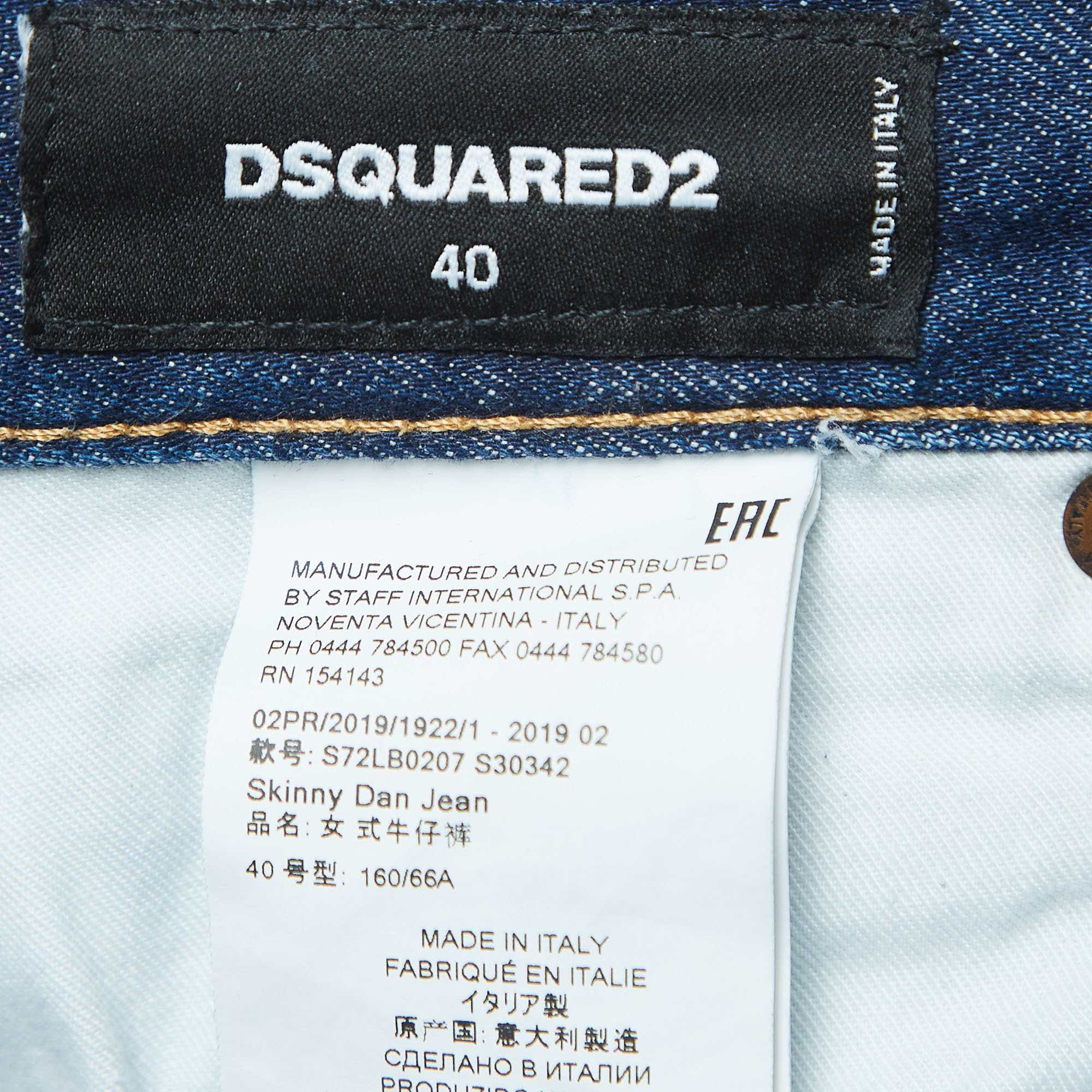 Blue Dsqaured2 Dark Blue Distressed Denim Skinny Dan Jean
