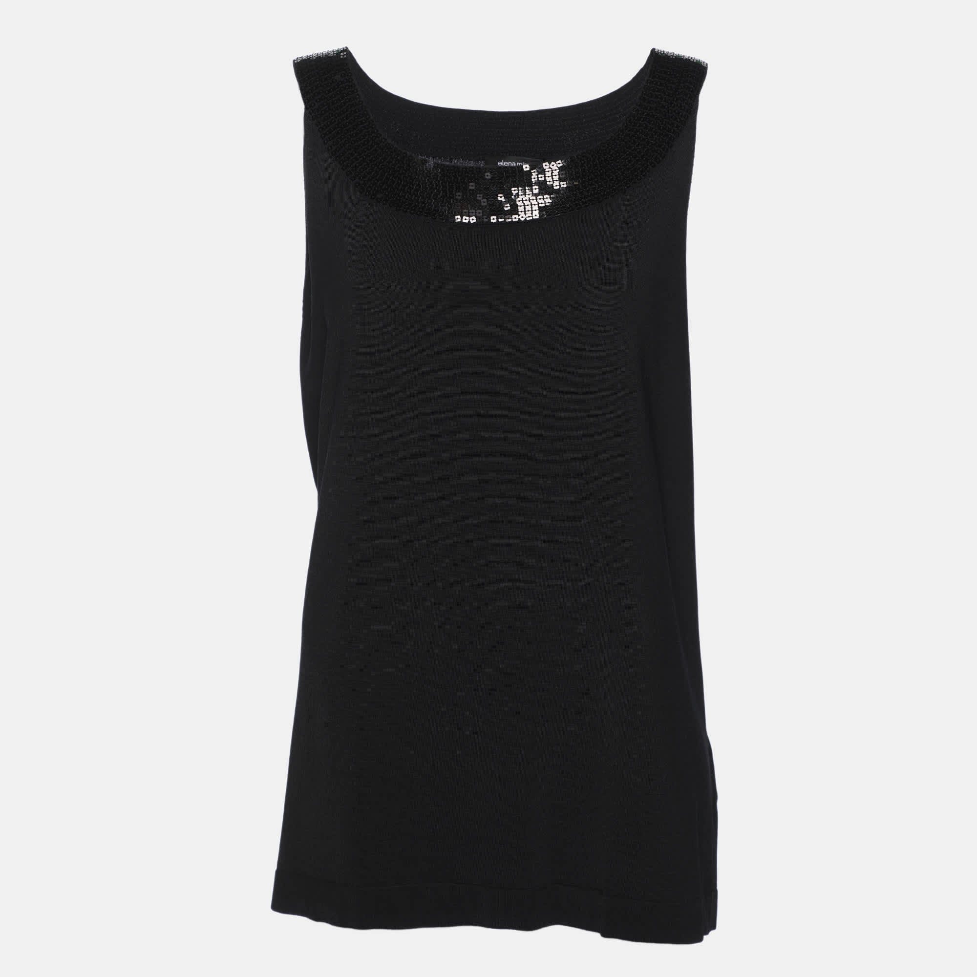 Elena Miro Black Jersey Paillettes Tops