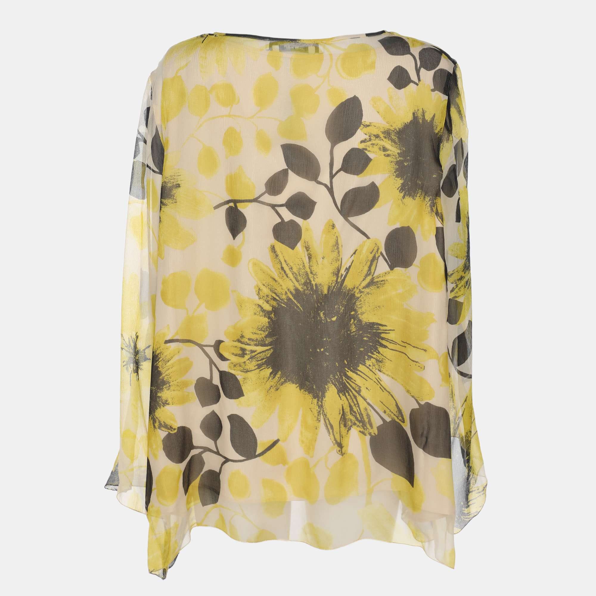 Marina Rinaldi Yello/black Sunflower Print Chiffon Blouse