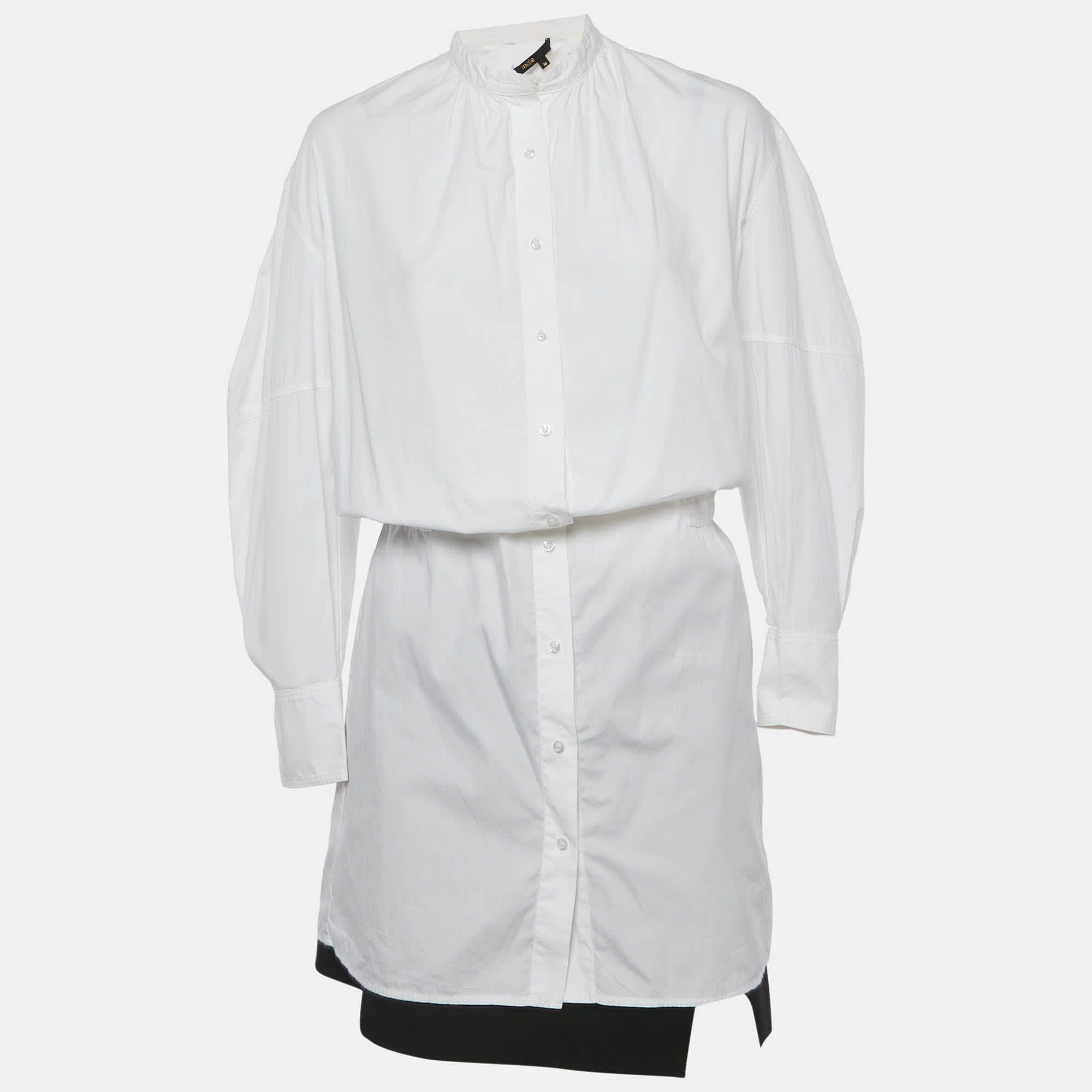 White/black Cotton Shirt Dress And Skirt Set