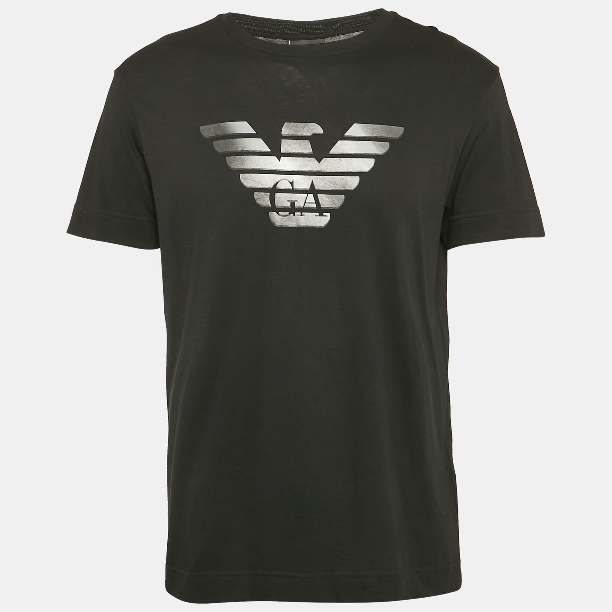 Logo Black Logo Print Cotton Crew Neck T - Shirt Xl